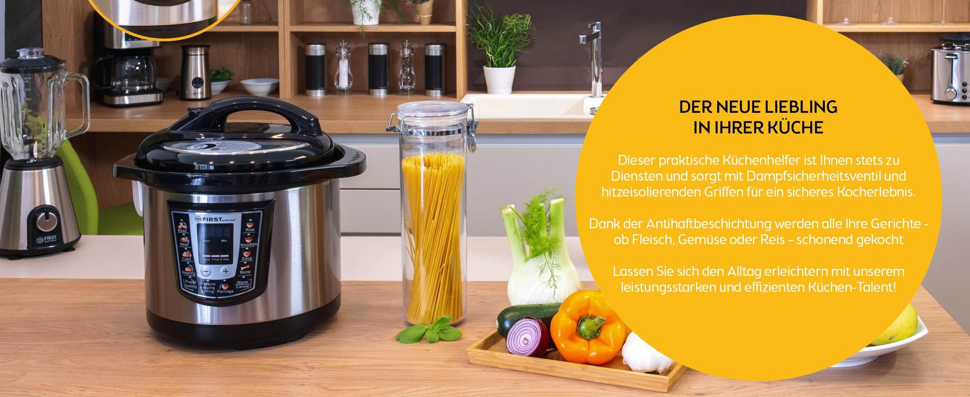 TZS First Austria - Schnellkochtopf 6L - 1000W - Multikocher mit 9 Automatikprogrammen & Warmhaltefunktion - Silber