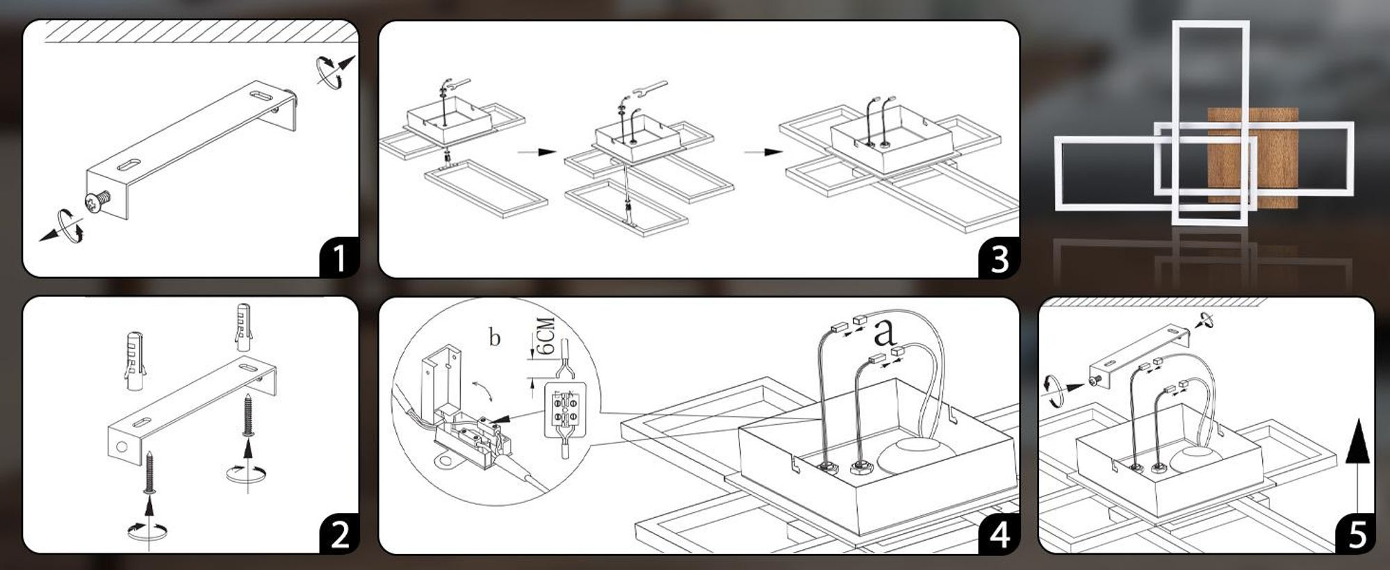 ZMH LED Deckenlampe 64CM Deckenleuchte 36W Wohnzimmerlampe Dimmbar Schwarz Holz Schlafzimmerlampe mit Fernbedienung für Esszimmer Arbeitszimmer