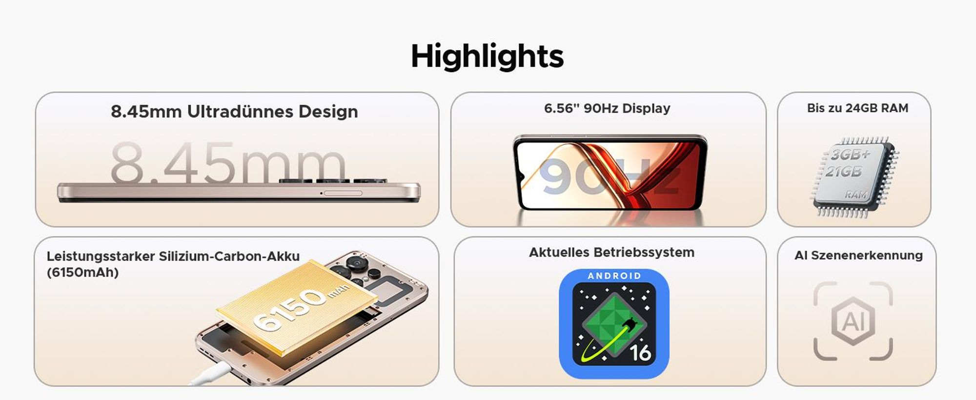 DOOGEE Note56 X Smartphone Handy, Android 16, 6,56" 90Hz, 6150mAh Akku, 24GB RAM+64GB ROM, 4G, 8MP, Gesichtserkennung, OTG, ohne Vertrag