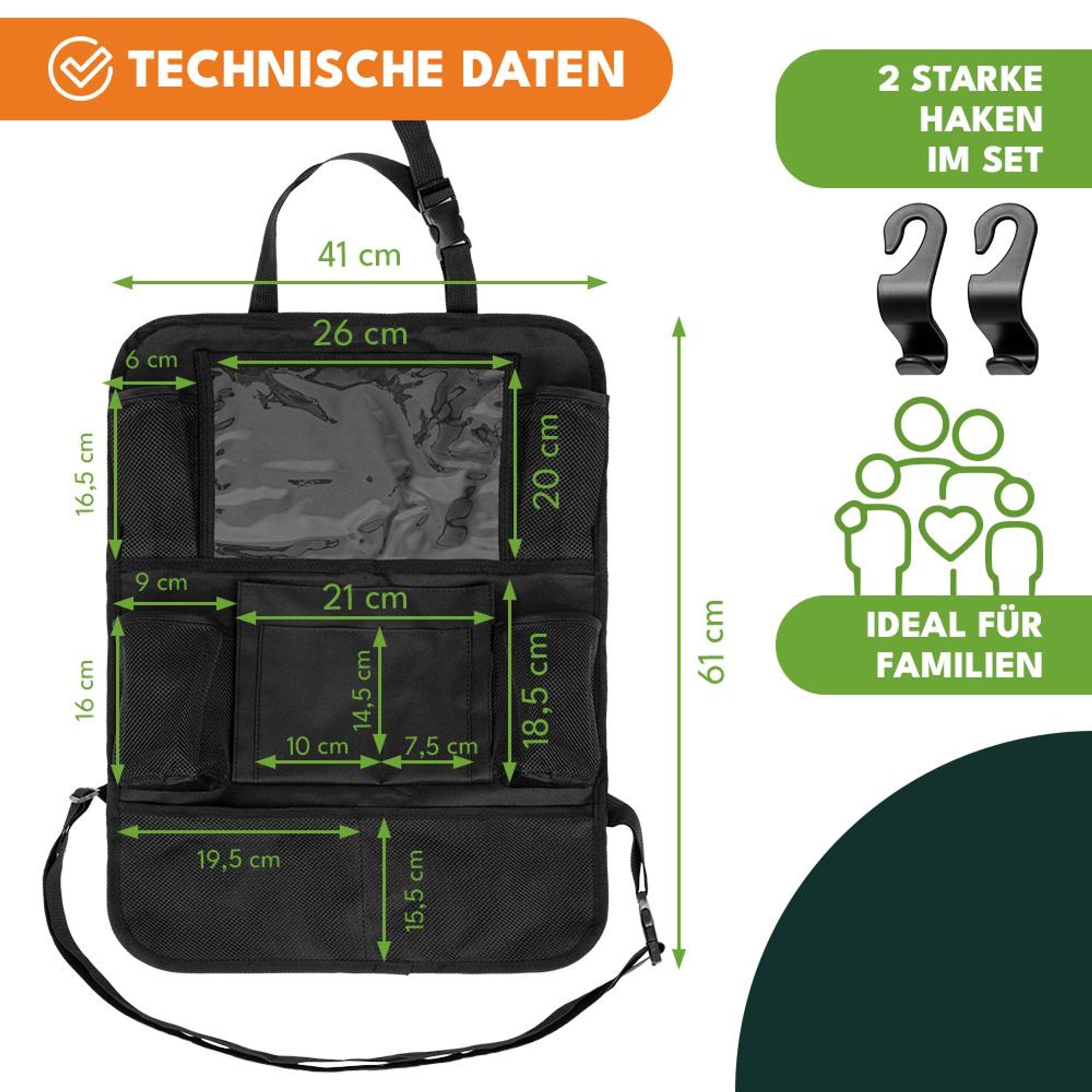 KRUMAD Auto Organizer Rücksitz 61×41 cm – Kofferraum/Autositz Organizer mit Tablet-Halter bis 10", 10 Taschen & 2 Kopfstützen-Haken, wasserdicht