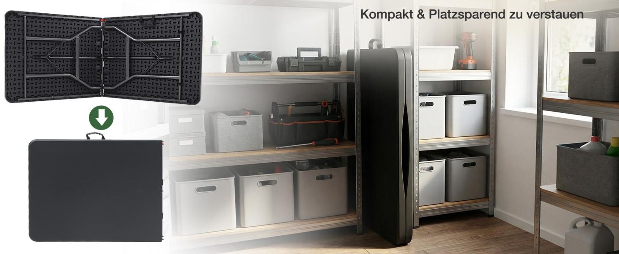 Sekey Buffettisch Klappbar Campingtisch Kunststoff mit Tragegriff, 152x70cm, Schwarz