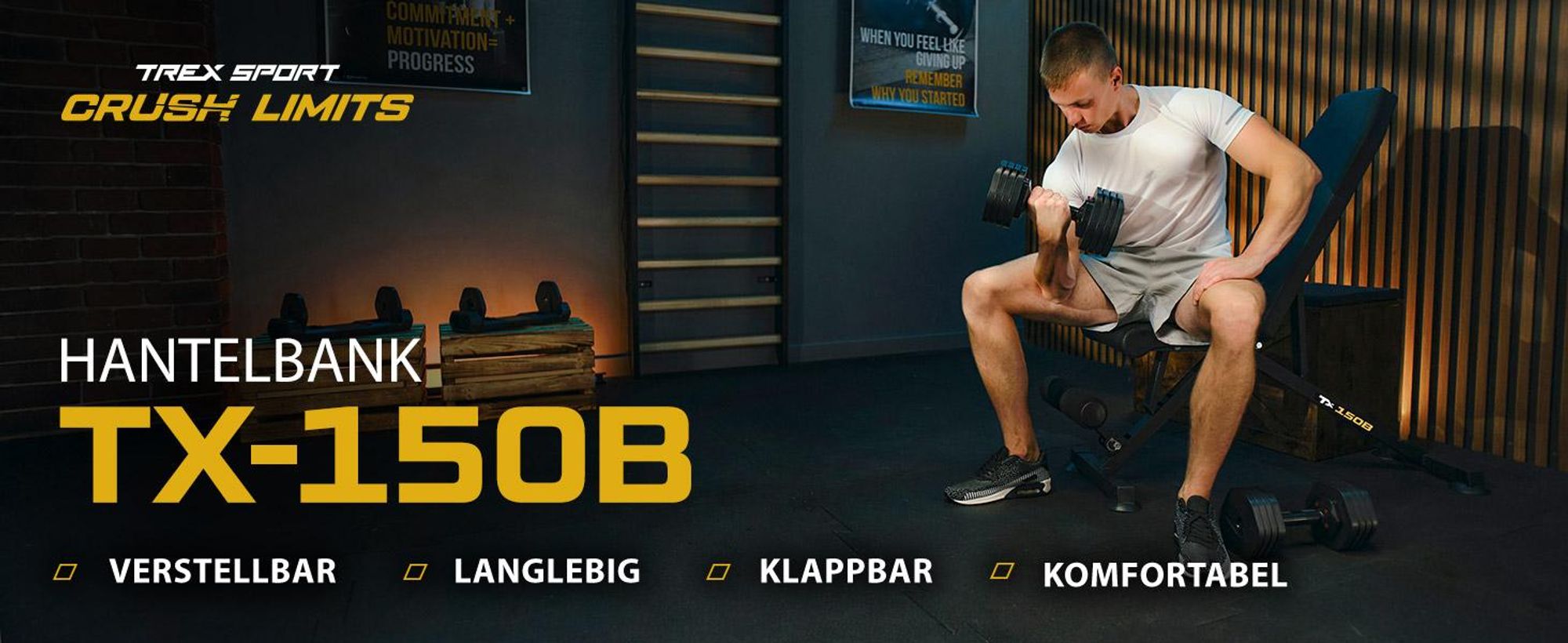 TREX SPORT Hantelbank mit Gewichten Set | Klappbare Trainingsbank, verstellbare Hantelablage, Sicherheitsablage, Bankdrücken | Hantelscheiben 66kg