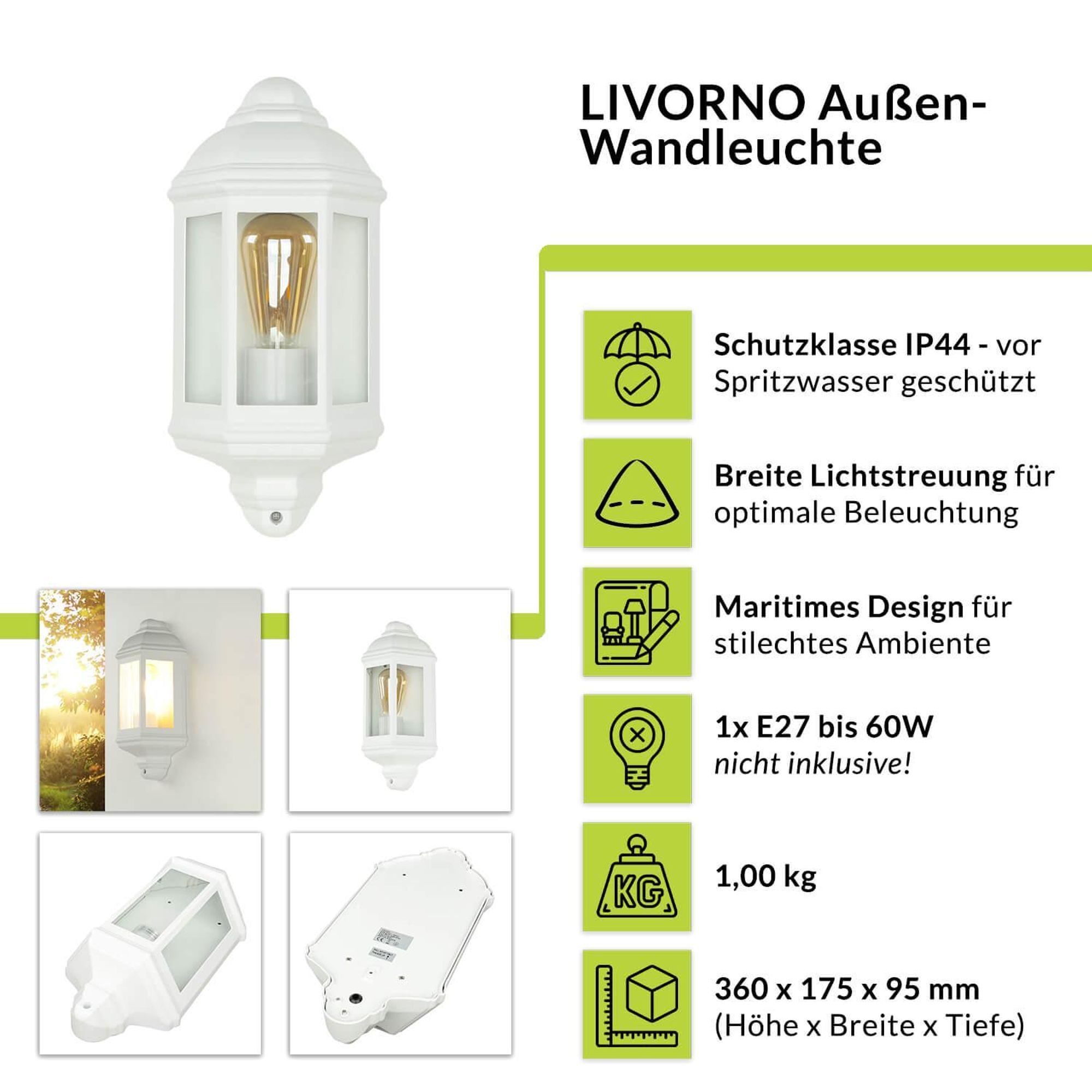 Highlights der LIVORNO Außenwandleuchte