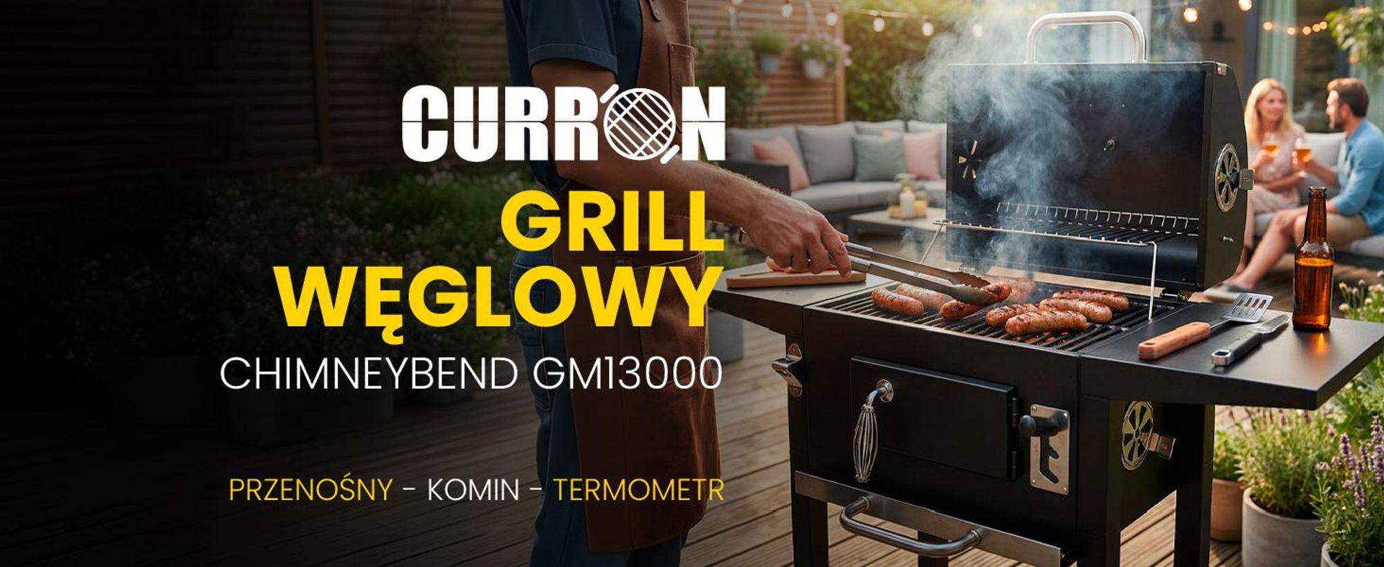 Wygodny przenośny grill węglowy na kółkach z pokrywą i żeliwnym rusztem i termometrem