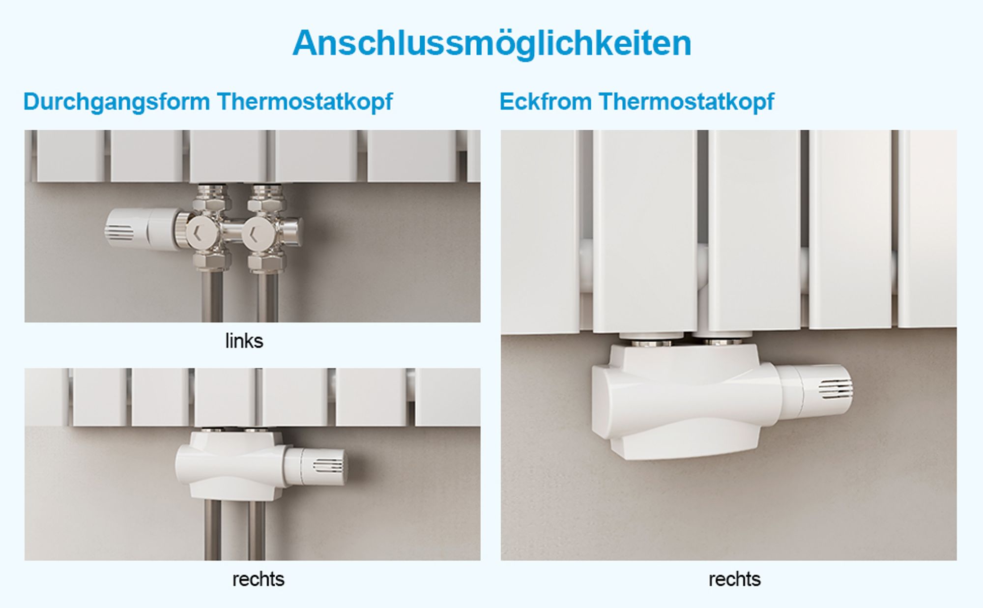 Heilmetz Multiblock Anschlussarmatur, 50mm Mittelanschluss Hahnblock mit Thermostatkopf & Abdeckung, Eck-/Durchgangsform, Messing, Weiß