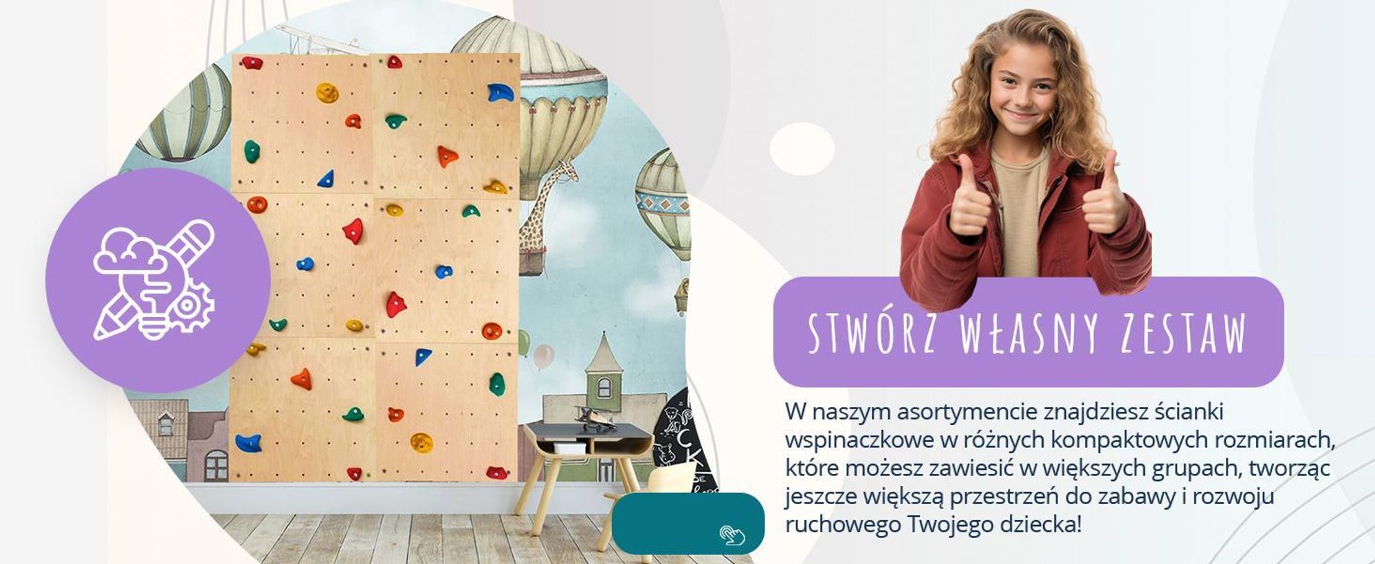 Create for you® - Domowa Ścianka Wspinaczkowa dla Dzieci, 5 Chwytów 60x120cm