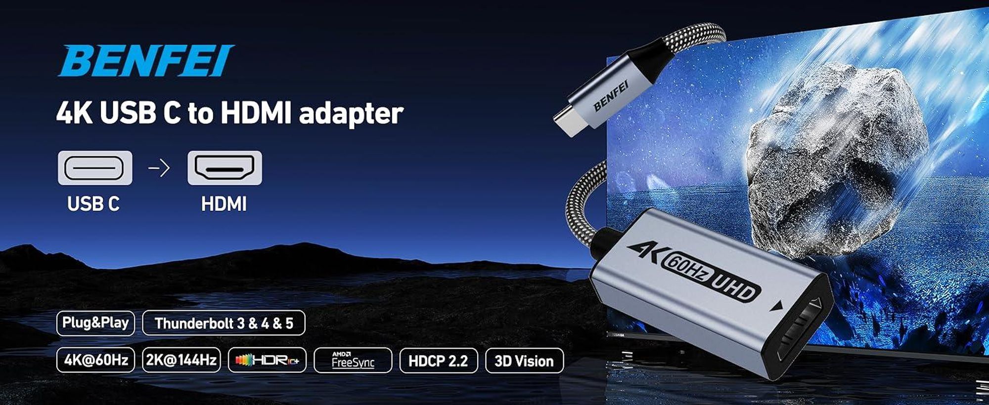 BENFEI Kabeladapter USB C auf HDMI Adapter 4K 60Hz Thunderbolt