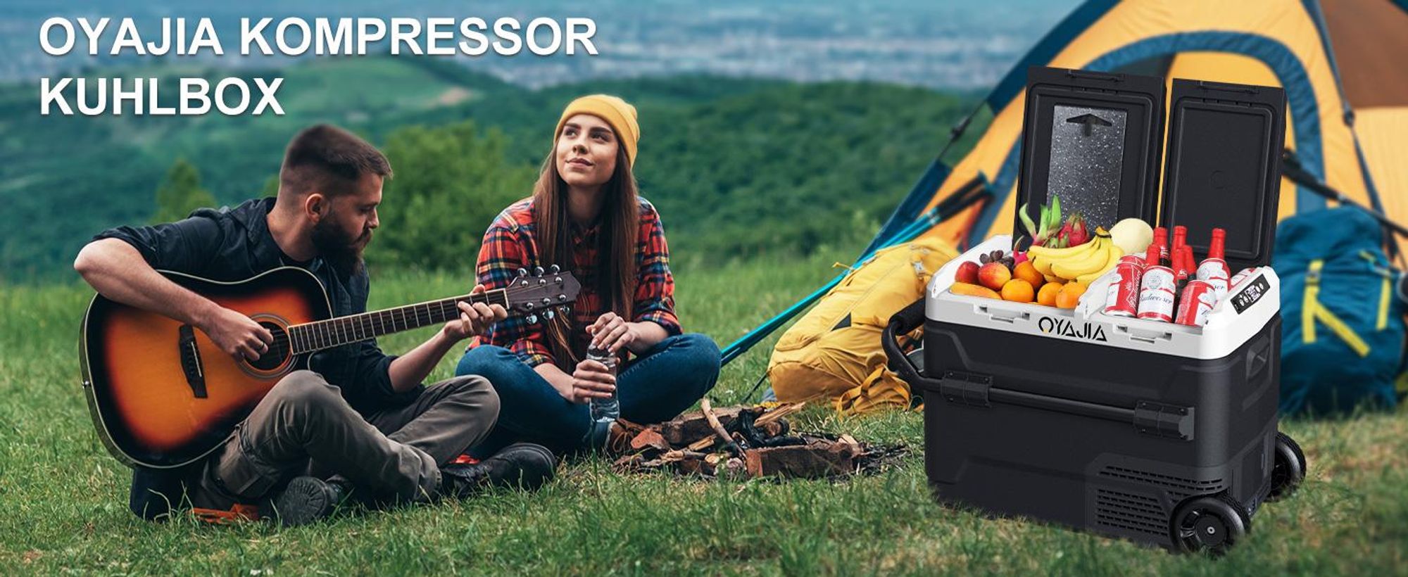 55L Kompressor Kühlbox mit Bluetooth-App, 2× UNABHÄNGIGE Temperaturregelung (-20°C bis 20°C), 12V/24V/230V, Rollen & USB-Anschluss, Leise (45 dB) für