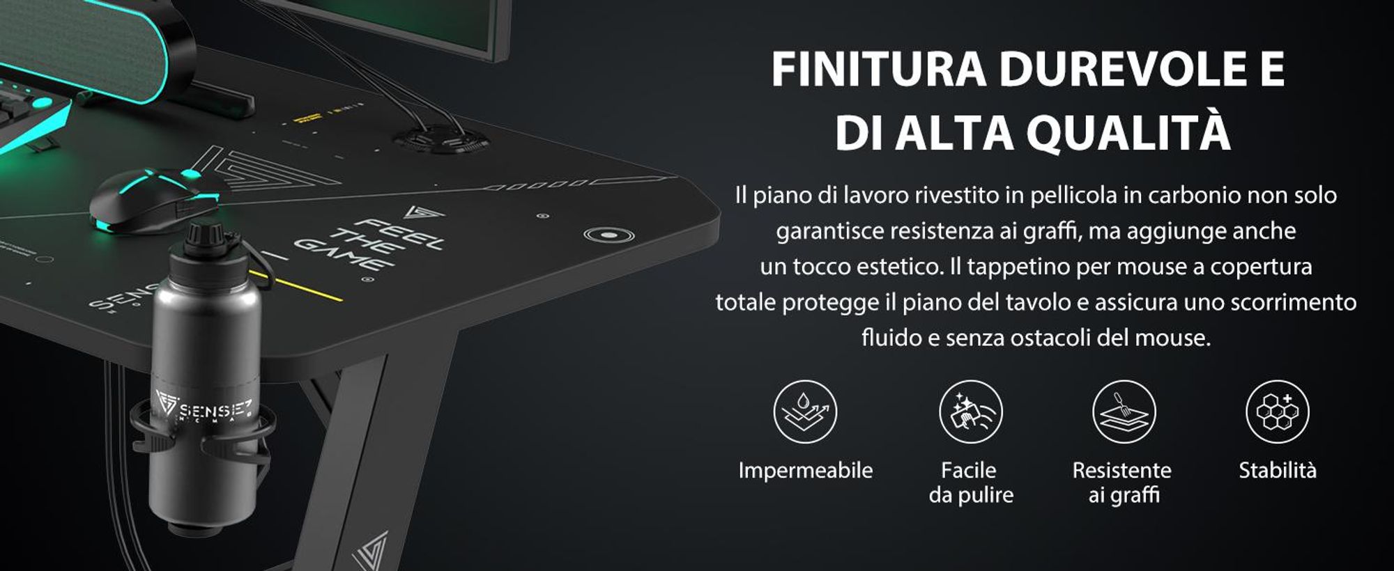 SENSE7 Nomad Tavolo da gioco cibernetico 120x60 cm con tappetino per mouse XXL Tavolo per computer Tavolo per PC Tavolo da gaming Tavolino Camera dei ragazzi