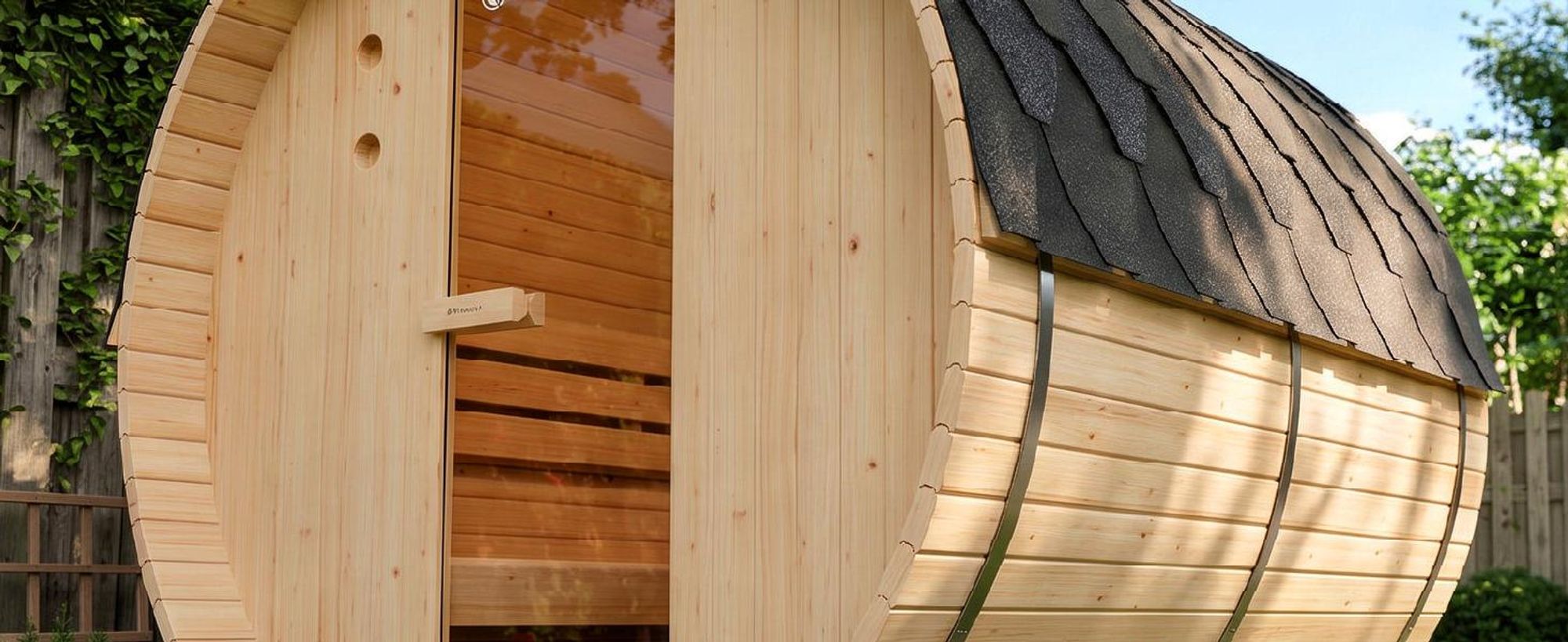 Artsauna Outdoor Fasssauna Spitzbergen 220 für 6 Personen - 8 kW Ofen & Zubehör