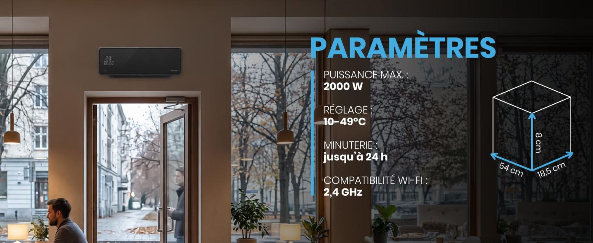 Ventilateur de chauffage mural MalTec, rideau d'air avec télécommande, radiateur, économe en énergie, minuterie, 2000 W, noir