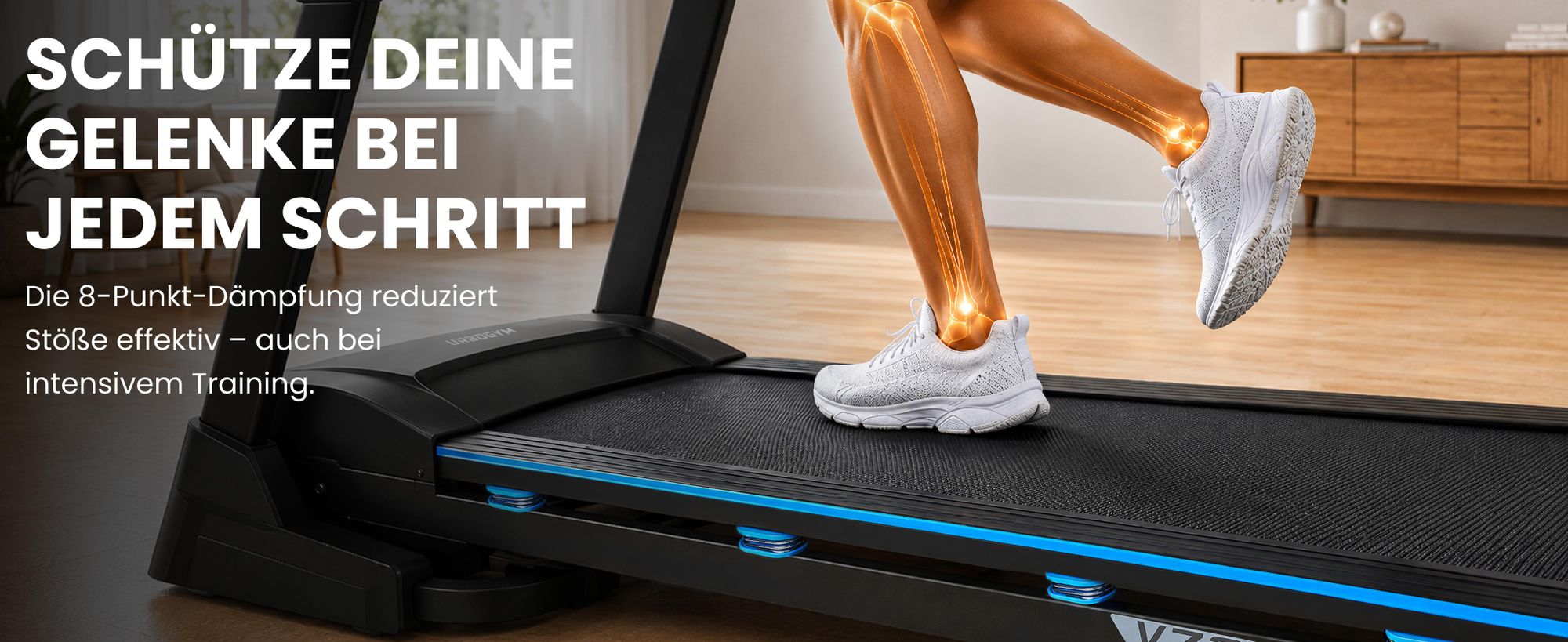 URBOGYM V720S Elektrisches Laufband, 20 km/h, 15 Steigungsstufen, 3,0 PS, 150 kg, klappbar, Bluetooth, 12 Trainingsprogramme