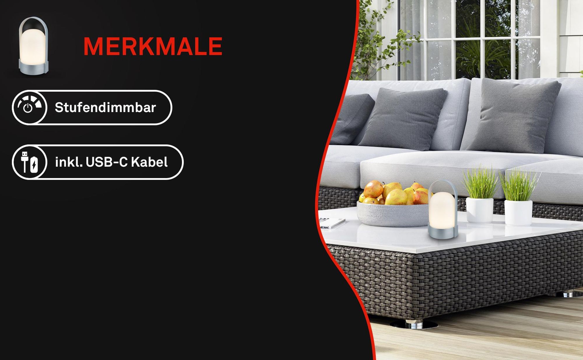 LED Tischlampe Akku LED Tischleuchte Dimmbar Kabellos Touch Terrasse Warmweiß