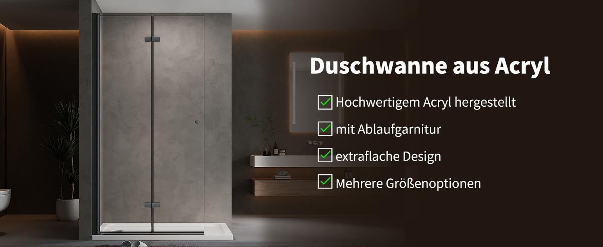 AQUENITH Duschwanne 70x100cm Duschtasse Komplett Set Extra Flach Eckig Acryl Weiß Dusche Acrylwanne für Duschabtrennung Duschkabine, inkl. Ablaufgarnitur