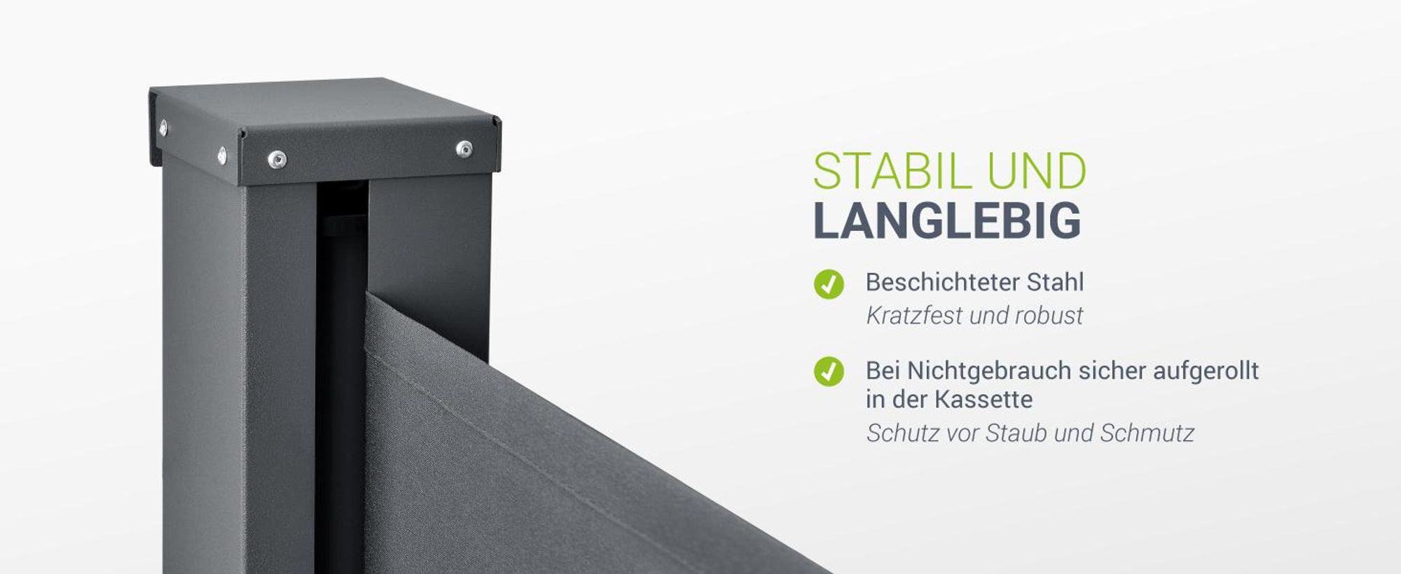 Juskys Seitenmarkise Dubai 300 x 180 cm ausziehbar blickdicht, Sichtschutz für Balkon & Terrasse, Seitenrollo Wandhalterung - anthrazit
