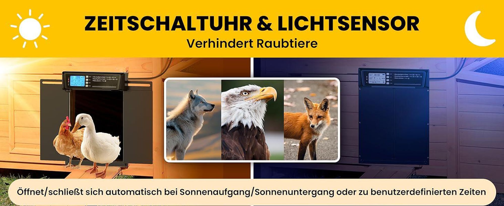 Automatische Hühnerklappe, Türöffner Hühnerstall, Hühnertür Automatischer Türöffner, Elektrische Hühnerklappe, LCD Display, Fernbedienung, Lichtsensor