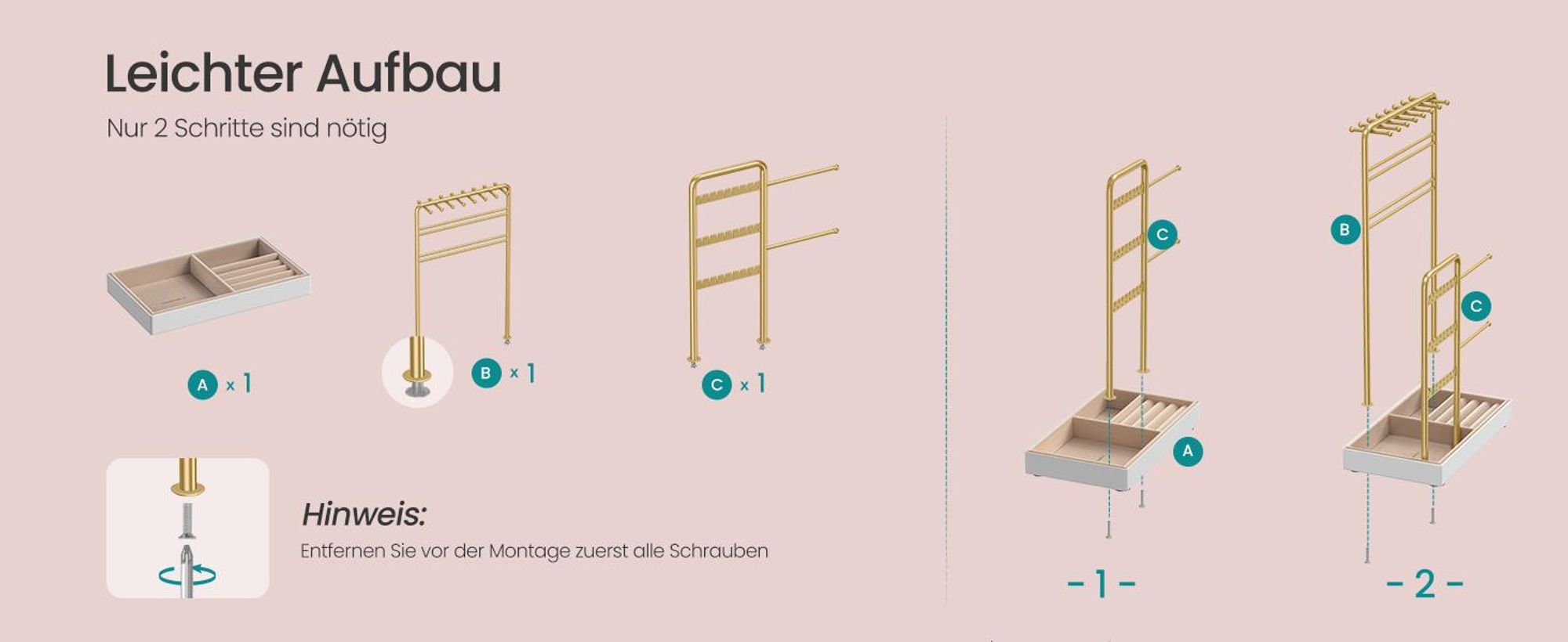 SONGMICS Schmuckständer Schmuckhalter, Metallrahmen, Schmucktableett Samt Schmuckaufbewahrung