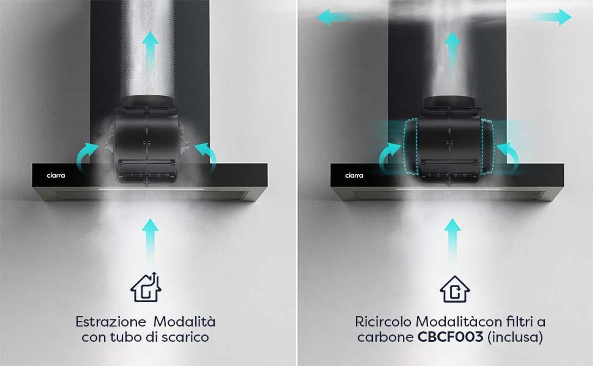 CIARRA A+++ 650 m³/h cofano aspirante 60cm cofano a parete WIFI +APP & Touch Control Boost VMB6102