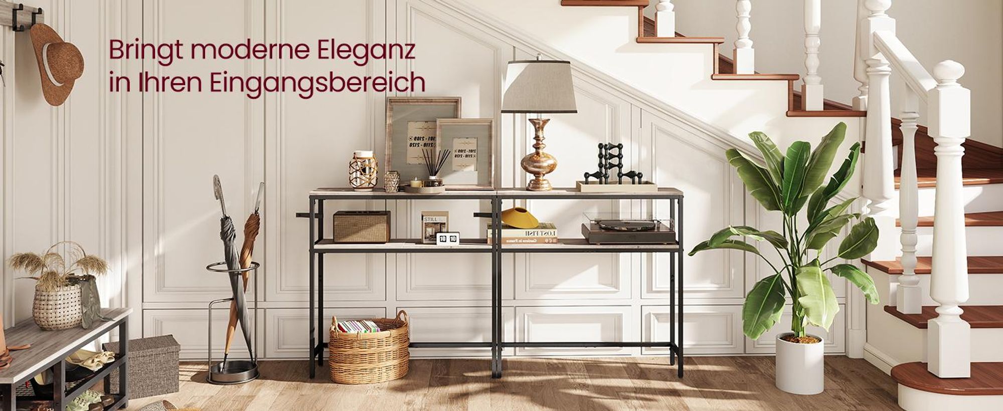 VASAGLE Konsolentisch, schmaler Sofatisch mit 2 Ablagen, 20 x 80 x 80 cm, Flurtisch, 2 Ebenen, für Flur, Wohnzimmer, Schlafzimmer