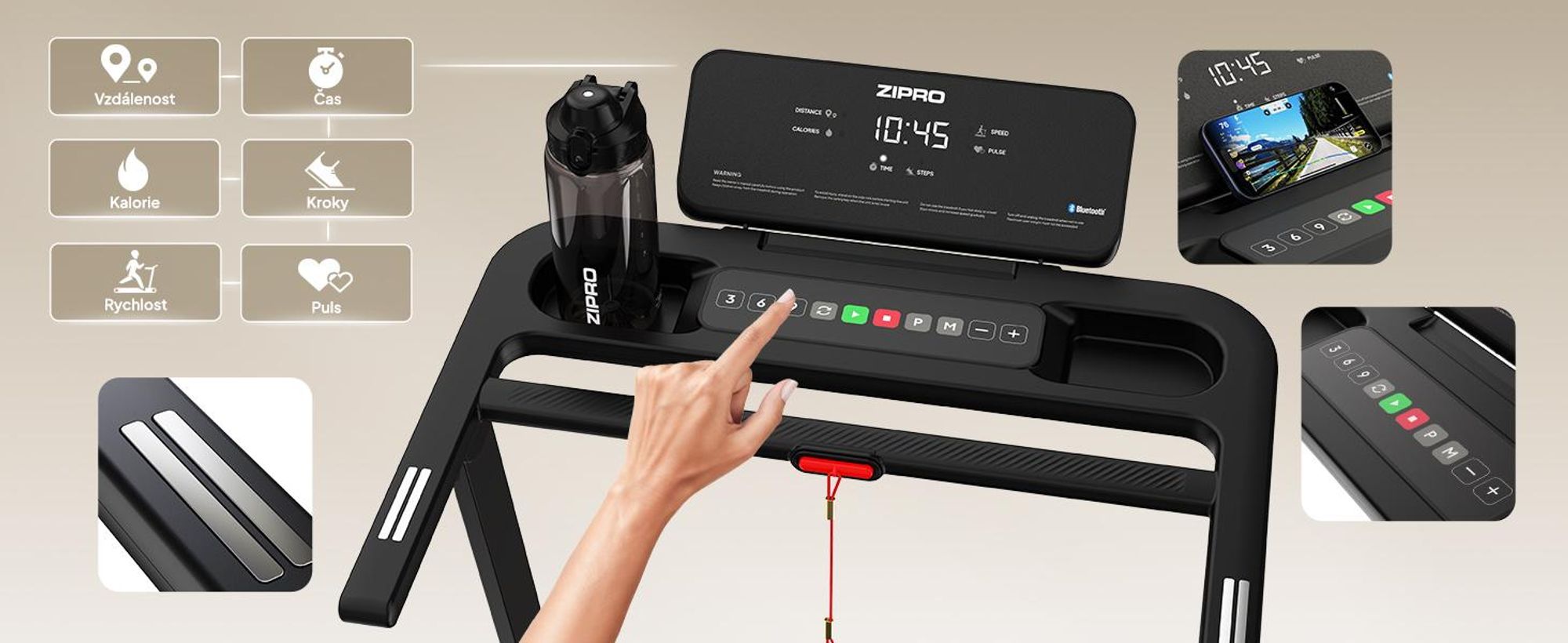 ZIPRO Forma Lite Elektrický skladací bežecký pás – ultra plochý dizajn, rýchlosť až 12 km/h a nosnosť 120 kg – kompatibilný s aplikáciou Bluetooth, tichý bežecký pás
