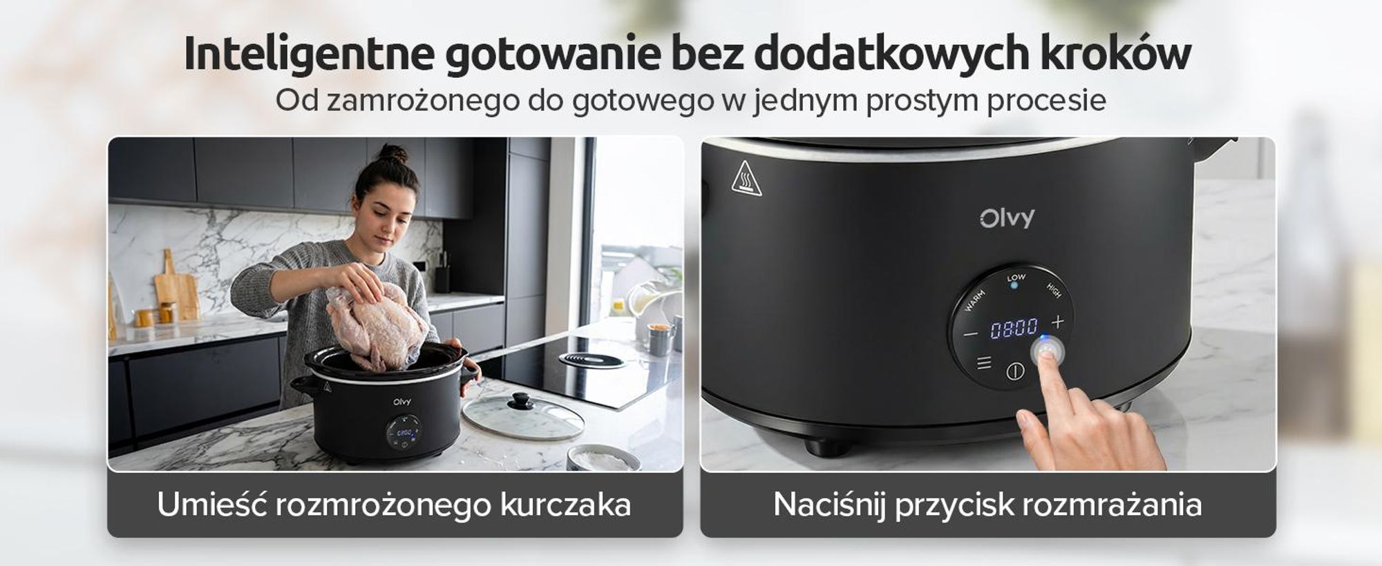 Cyfrowa wolnowarówka Olvy z timerem – pojemność 6 litrów – ceramiczny wkład – w zestawie książka kucharska do wolnowarówki