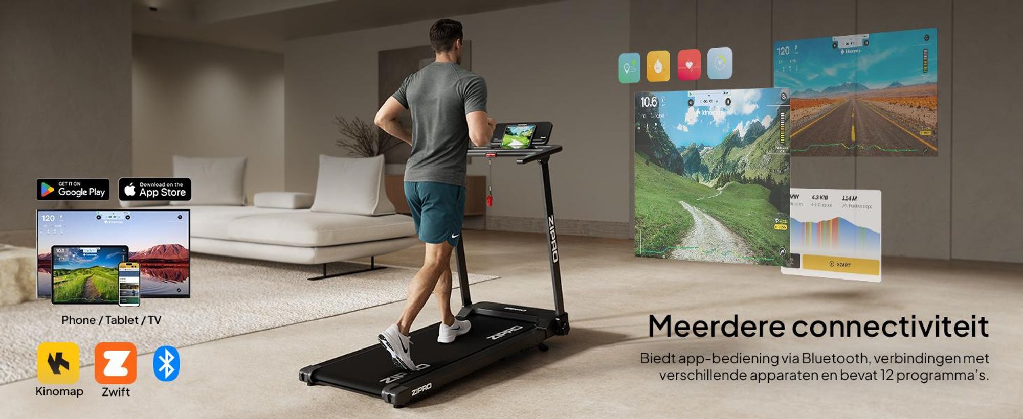 ZIPRO Forma Lite loopband, elektrisch inklapbaar – ultra plat design, tot 12 km/u en belastbaar tot 120 kg - compatibel met Bluetooth-app, stille loopband
