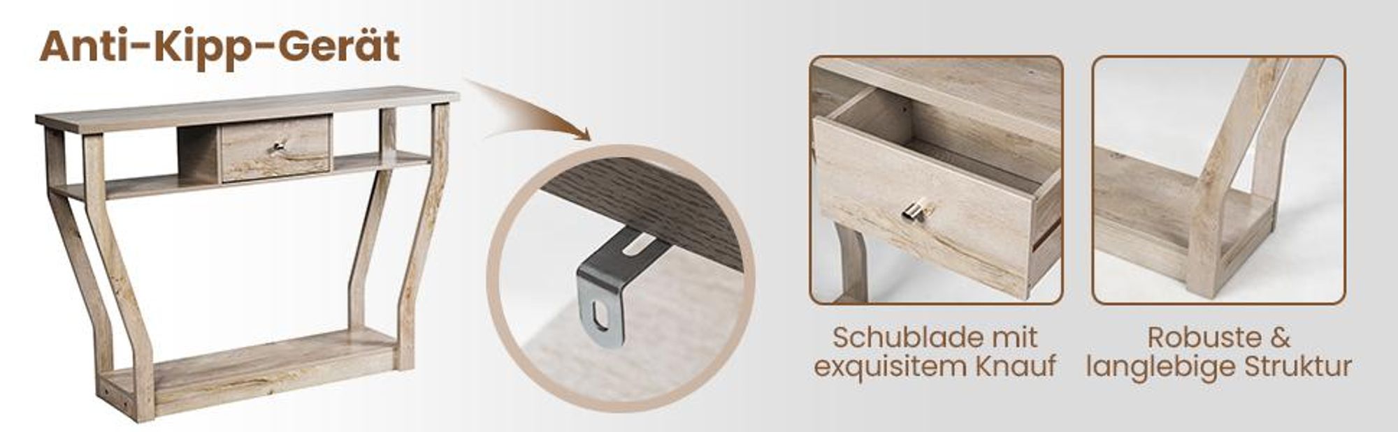 COSTWAY Konsolentisch mit Schublade und Regal, Flurtisch Beistelltisch schwarz