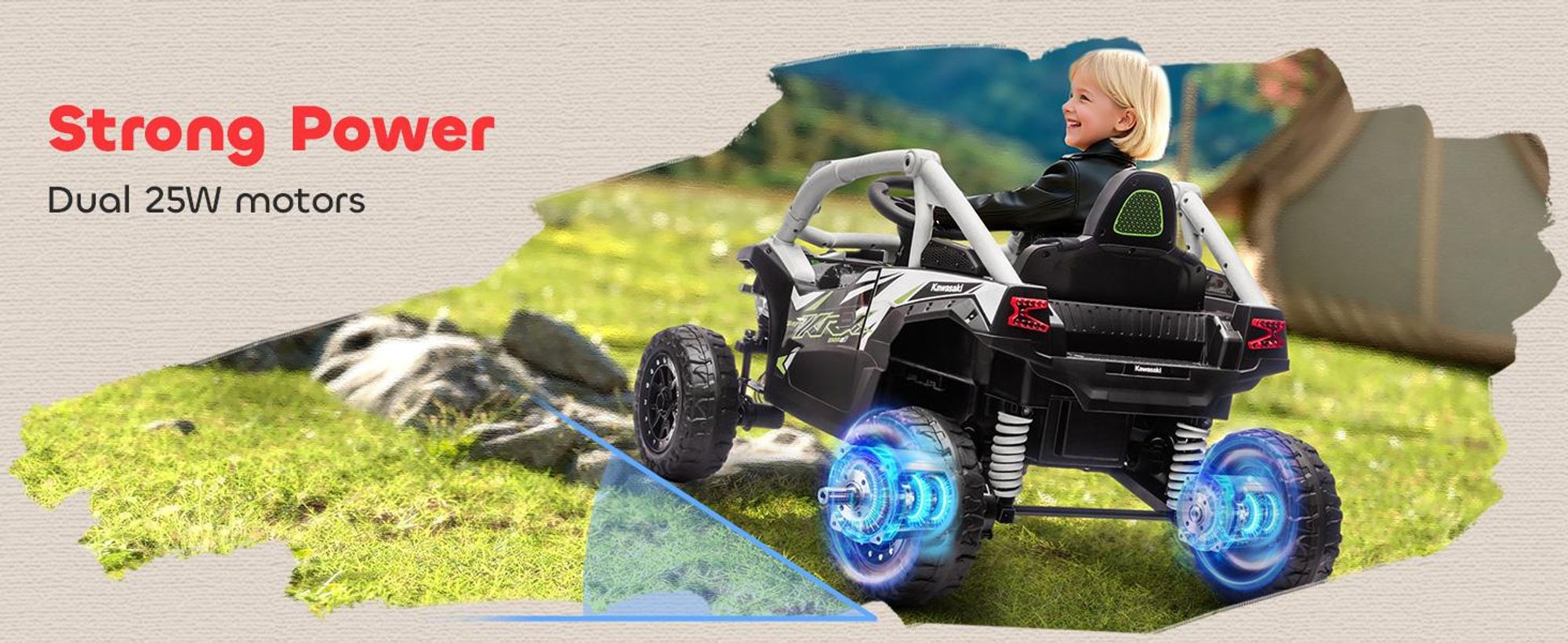 AIYAPLAY – elektryczny samochód dla dzieci 12 V, dziecięcy pojazd UTV z 2 silnikami, pilotem i diodami LED
