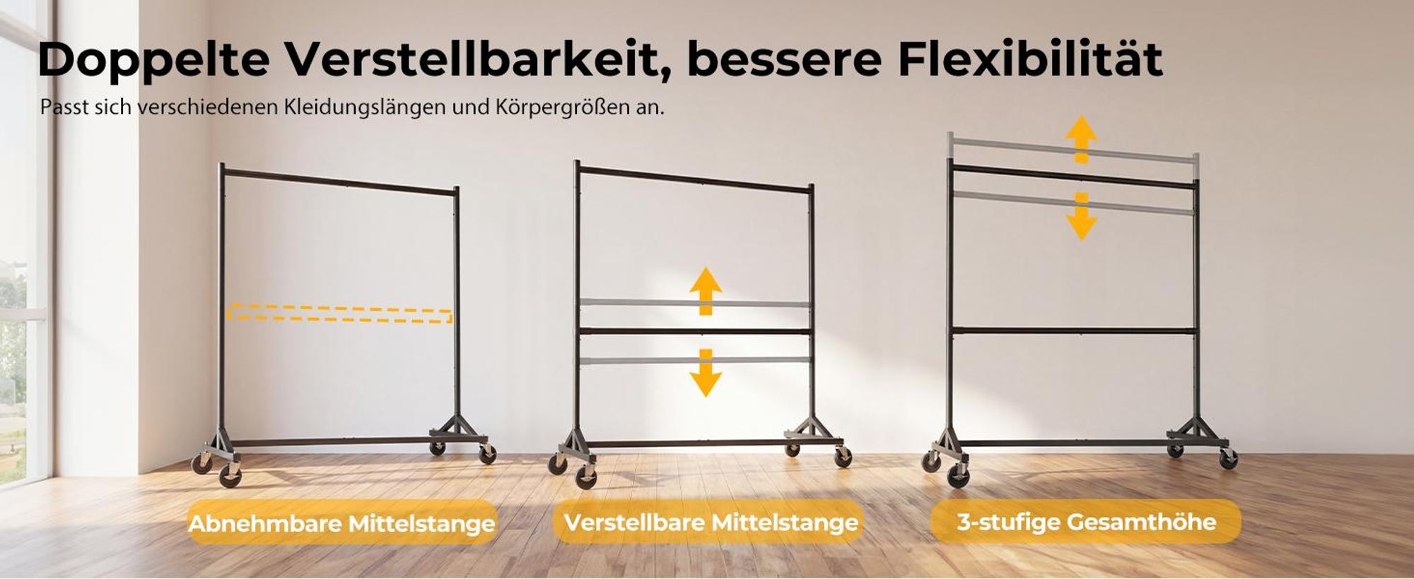HOKEEPER Kommerzieller Kleiderständer mit Z-Ständer, Tragkraft 250 kg, robuster Schwerlast-Garderobenständer, verstellbarer Kleiderstange auf Rollen,s