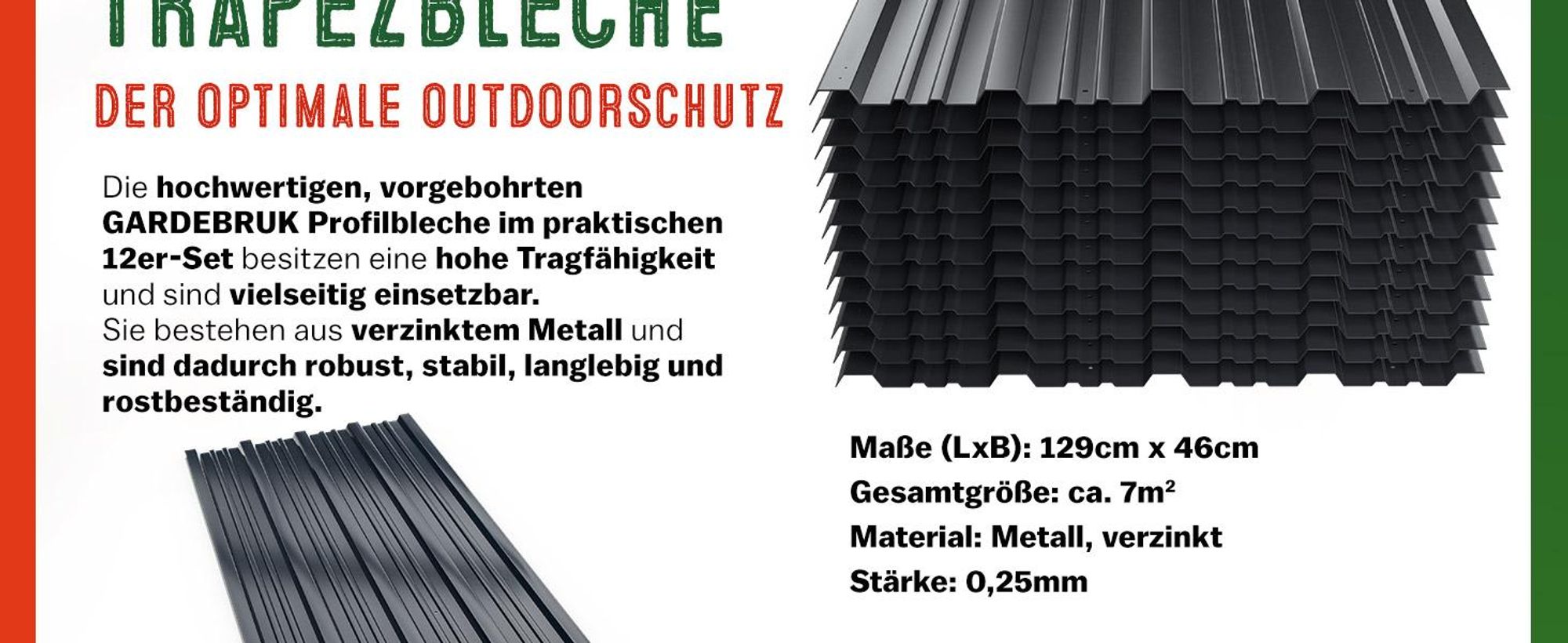 GARDEBRUK® 12x Trapezbech 129x46cm