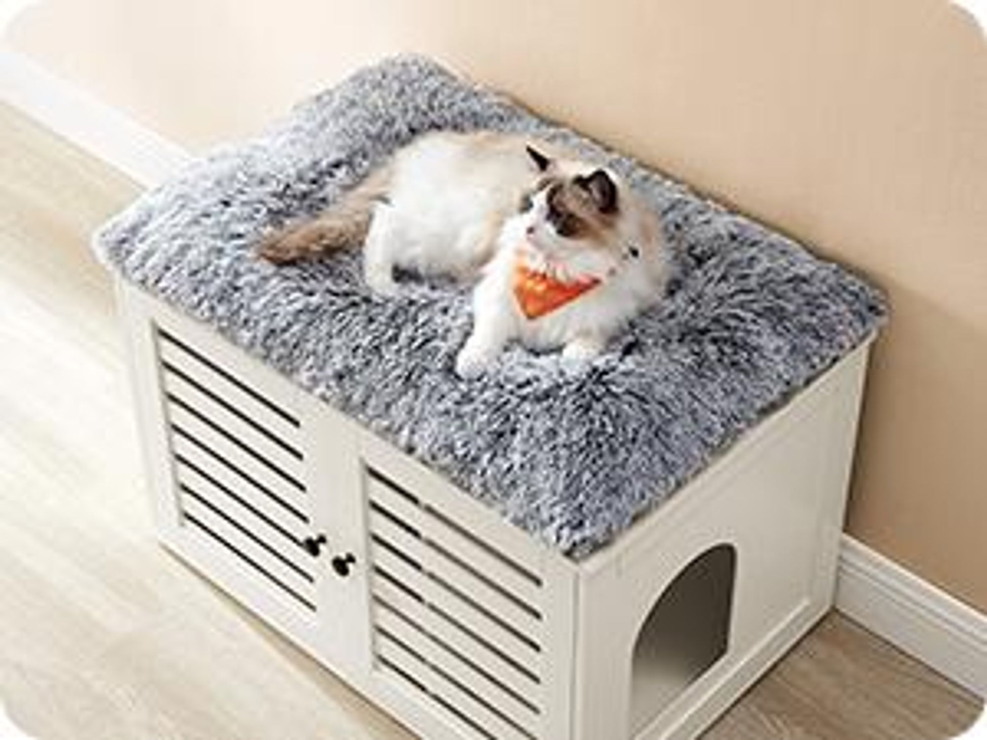 FEANDREA Katzentoilette, 80x53x49,2cm, stark, langlebig, mit zwei Lamellentür wolkenweiß