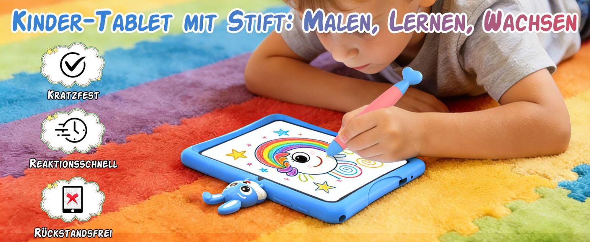 Tabwee K10, 10.1" Kinder Tablet, 4GB+128GB, Android 16, WiFi Tablet für Kinder, mit Schutzhülle und Stift, 5000 mAh, Google Kids Space