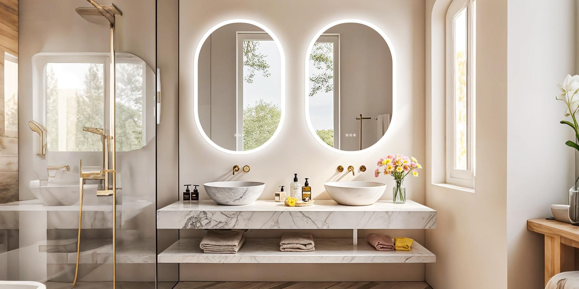 WISFOR LED Badspiegel Oval 60x90cm, Ovaler Wandspiegel mit Beleuchtung Anti-Beschlag 3 Lichtfarben Speicherfunktion
