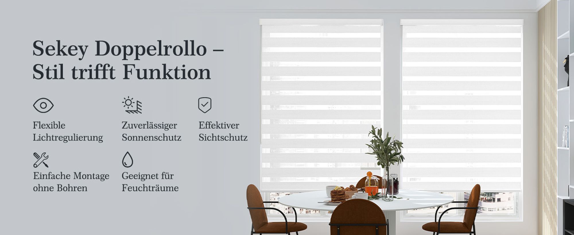 Doppelrollo 110x210cm Weiß Duo Rollo Klemmfix ohne Bohren Jalousie Rollos für Fenster und Tür