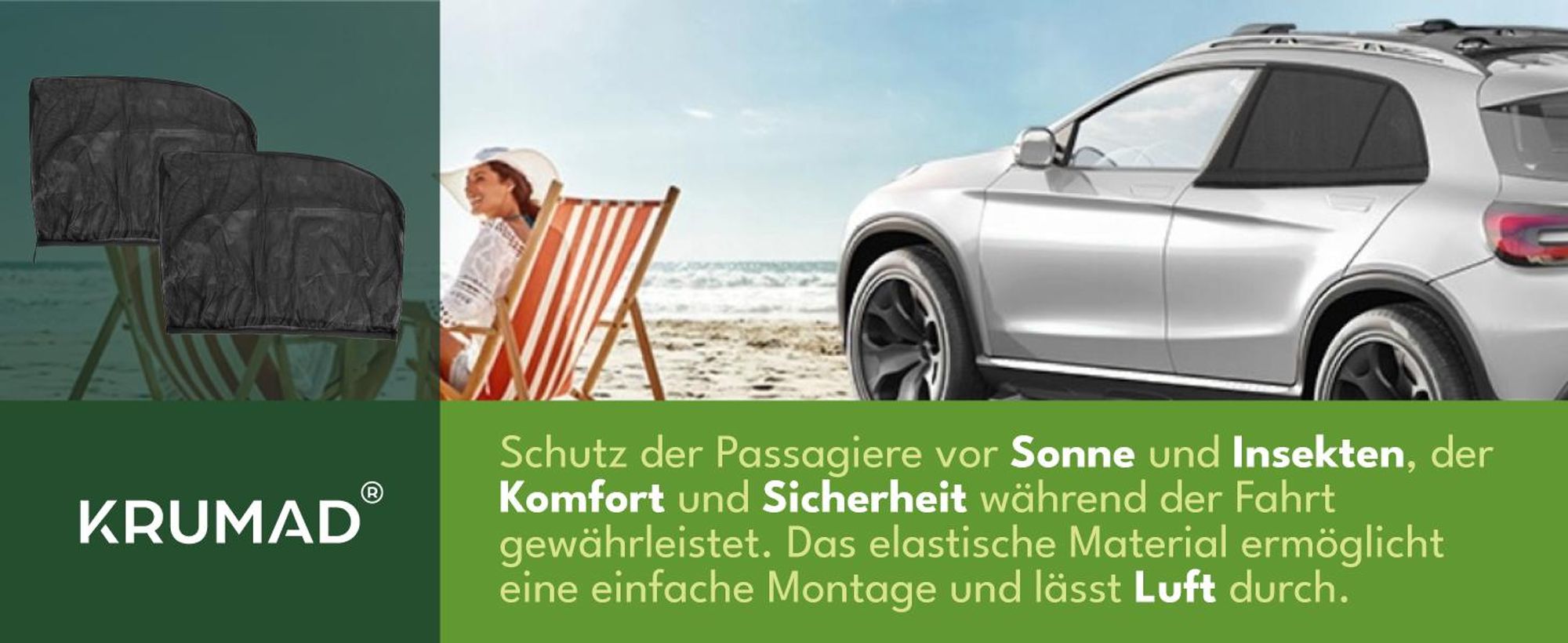 KRUMAD Auto Sonnenschutz Baby 2 Stück – Moskitonetz & Sonnenblende für Autofenster, UV Schutz Seitenfenster, Sonnenschutz Auto Zubehör Kinder
