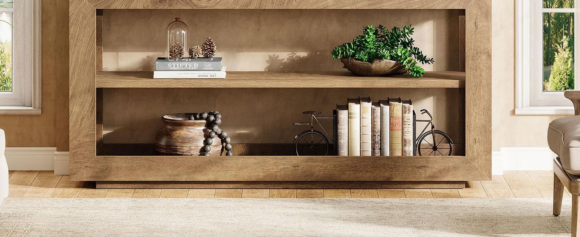 Tribesigns Konsolentisch, 160 cm, Eingangstisch aus Bauernholz mit 3-stufigem Ablagefach für Flur, Wohnzimmer, Braun