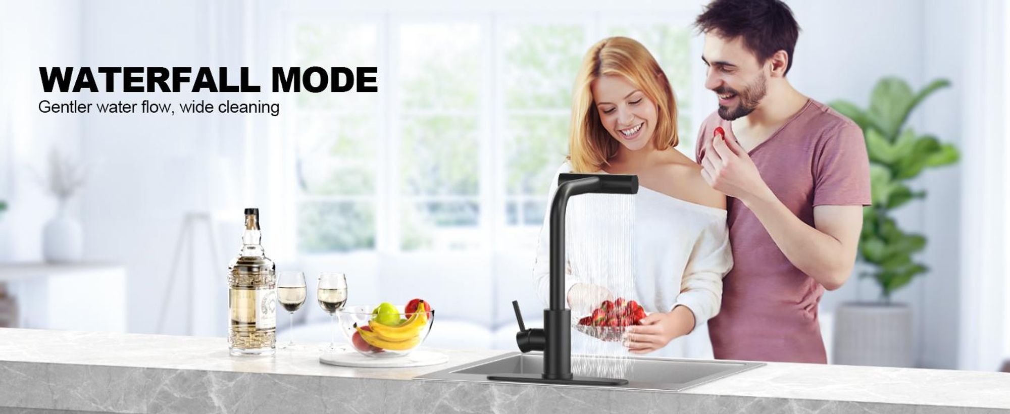 Küchenarmatur , Smart Heater Wasserhahn 360° drehbar, Edelstahl Wasserhahn Küche Waterfall Wasserhahn Küche mit 3 Strahlarte G3/8 Anschluss Armatur