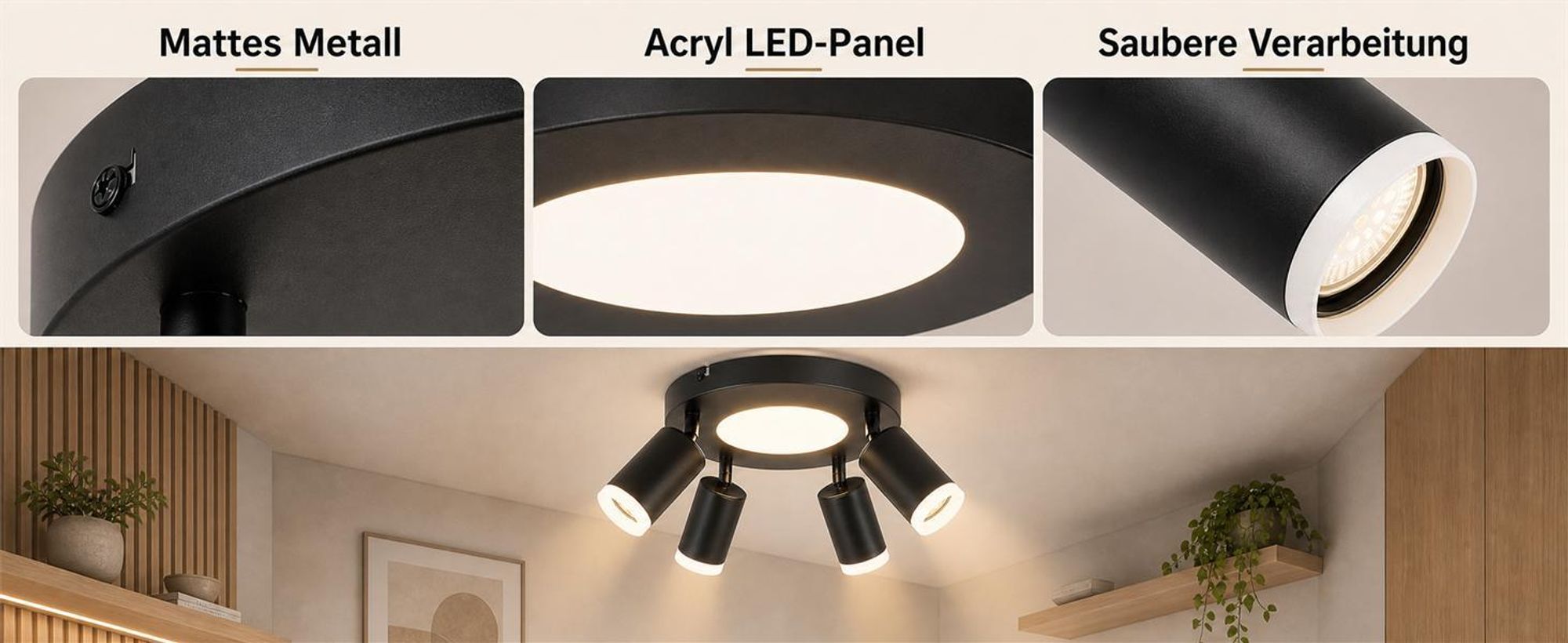 ZMH Led lampa sufitowa 4 płomienie spot sufitowy GU10 - lampa do sypialni 3000k czarna lampa kuchenna 20W reflektor sufitowy obrotowy