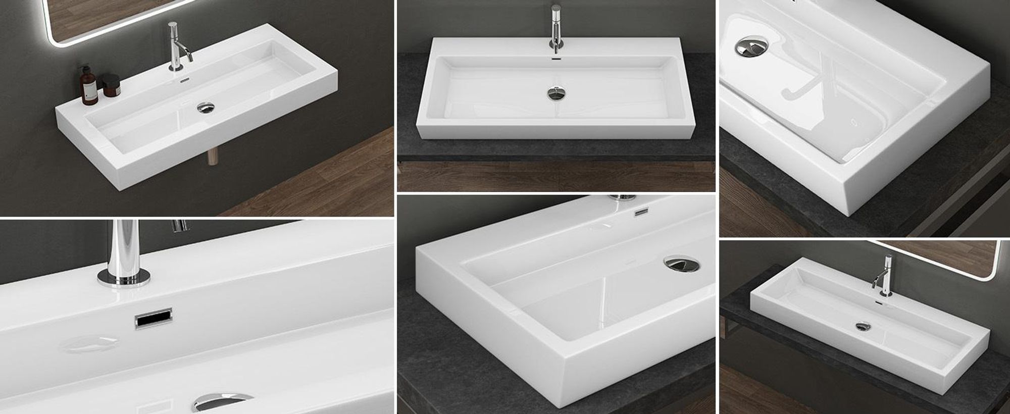 doporro Design Aufsatzwaschbecken Hängewaschbecken Waschbecken Weiß BTH 76.5x42x10 cm Waschtisch aus Mineralguss Colossum06