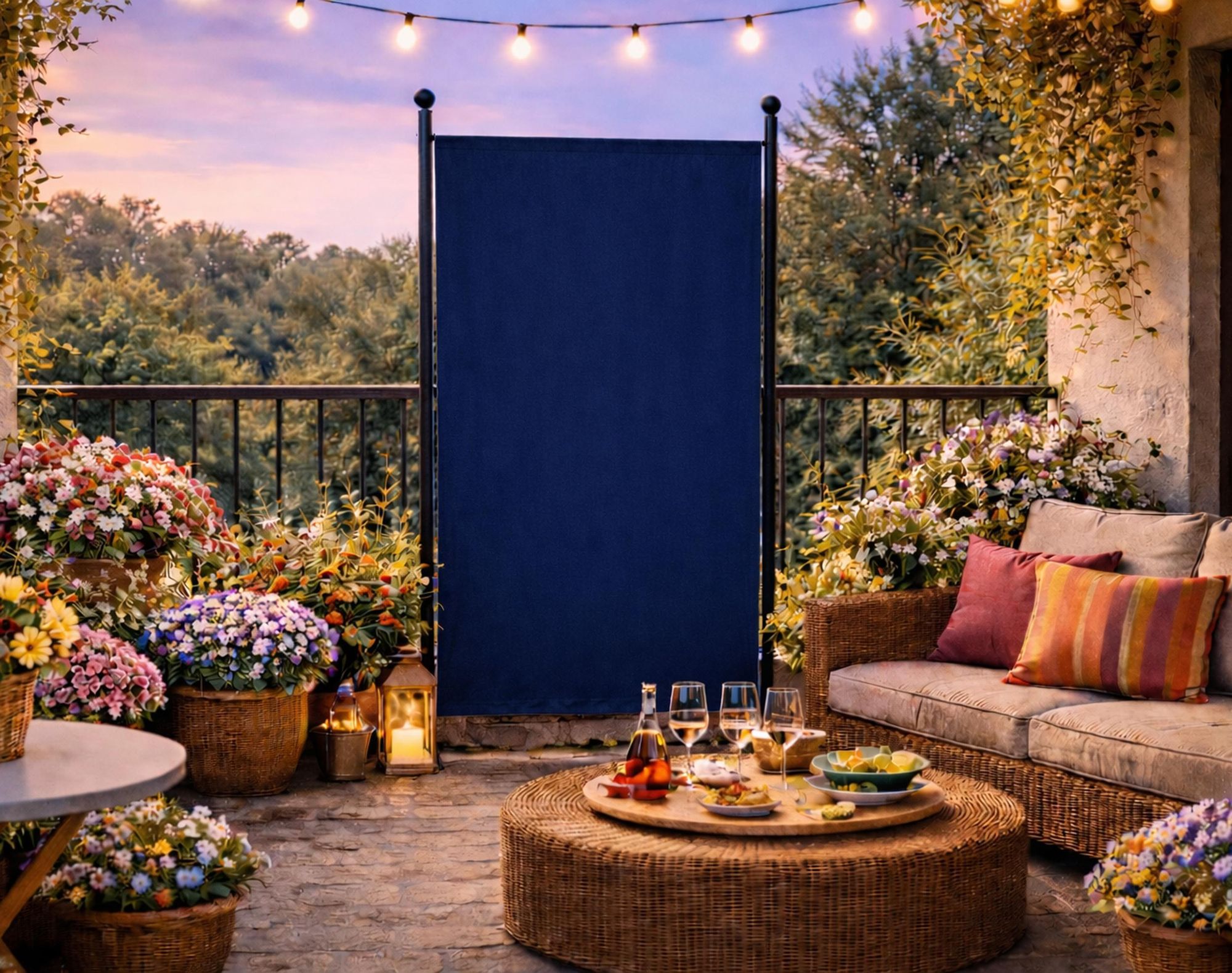 Paravent 3 Teilig 170 x 165 cm Schwarz - Garten & Balkon Sichtschutz Stellwand Innen & Außen - Raumteiler Trennwand Faltbar Blickdicht & Wetterfest