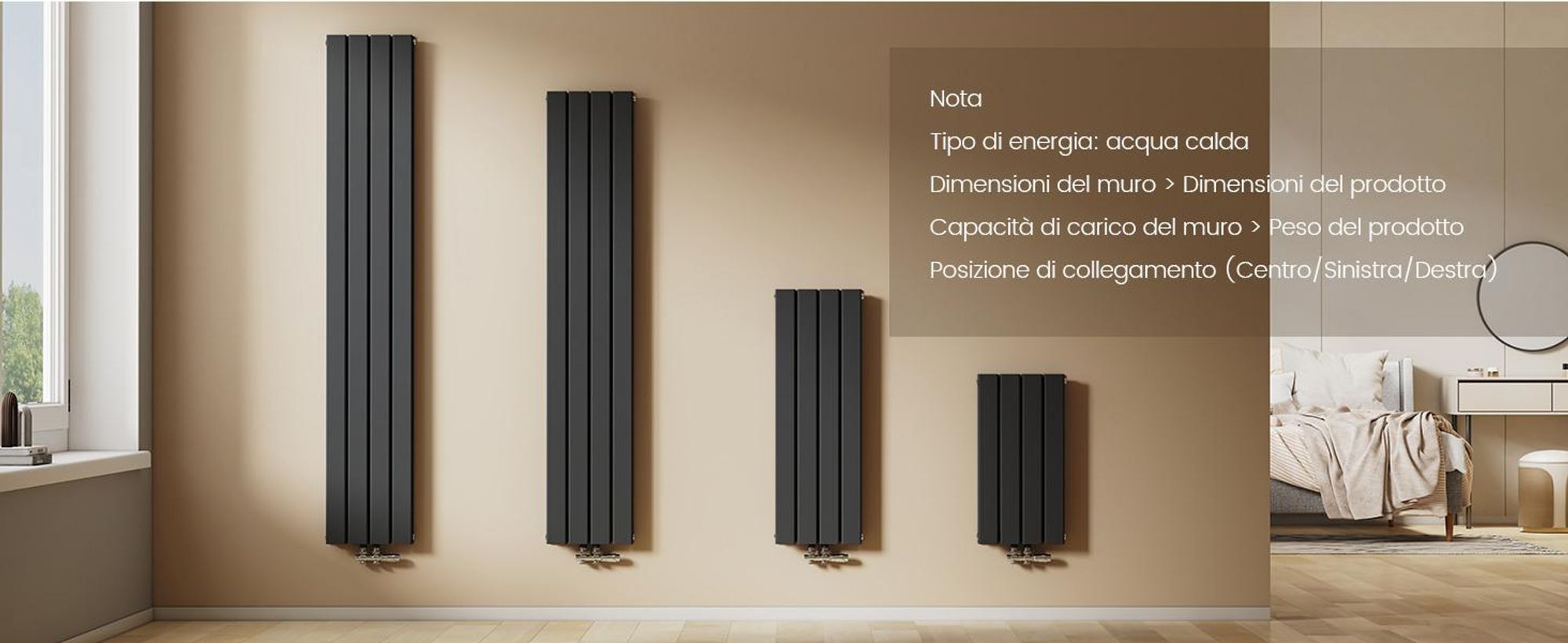 Radiatore EMKE Radiatore piatto Radiatore a pannello di design Nero Doppio strato verticale 1600x 300 mm 966W senza elemento riscaldante