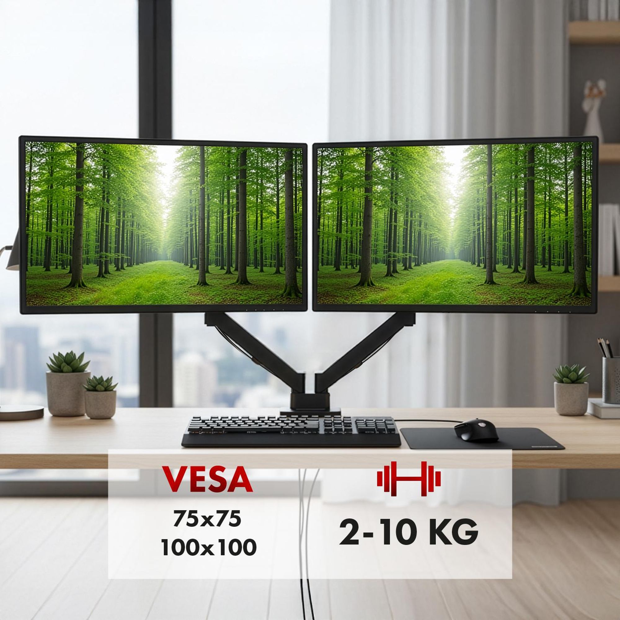 Halterung für 2 Maclean-Monitore Gasfeder 17"-32" 2-10kg schwarz MC-134