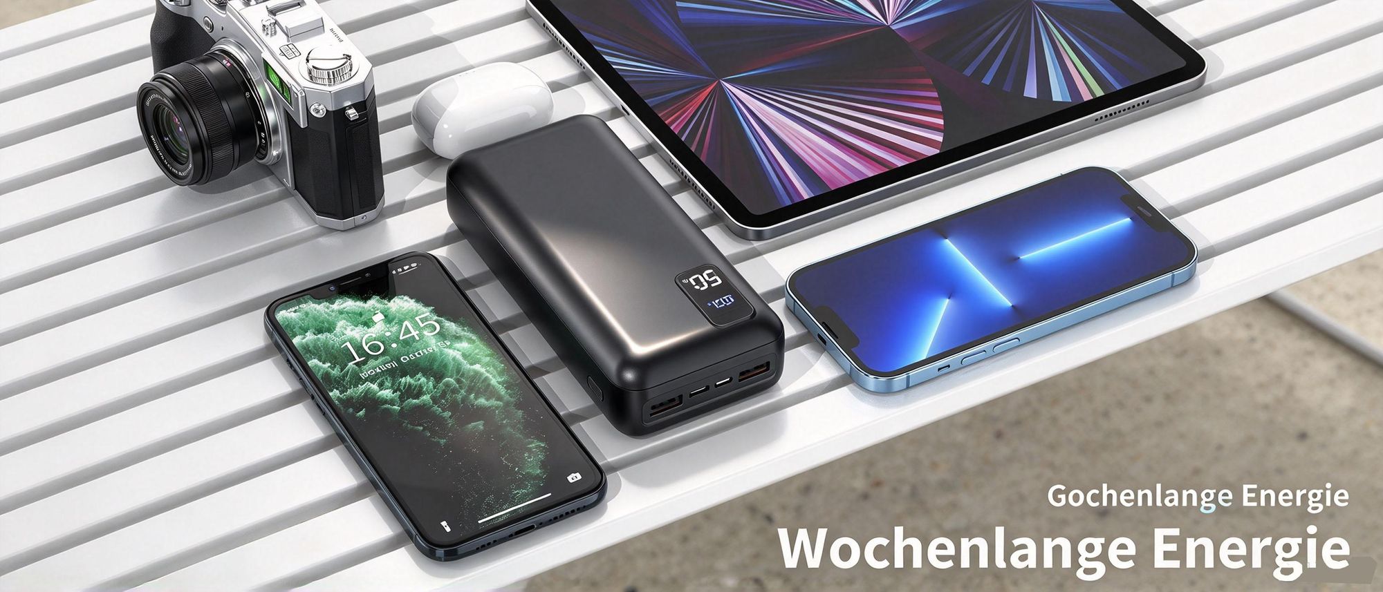 Powerbank, 50000mAh Externer Akku, 22,5W Schnellladegerät, Tragbares Ladegerät, mit LED Display, 3 Ausgängen 2 Eingängen, für iPhone/Samsung