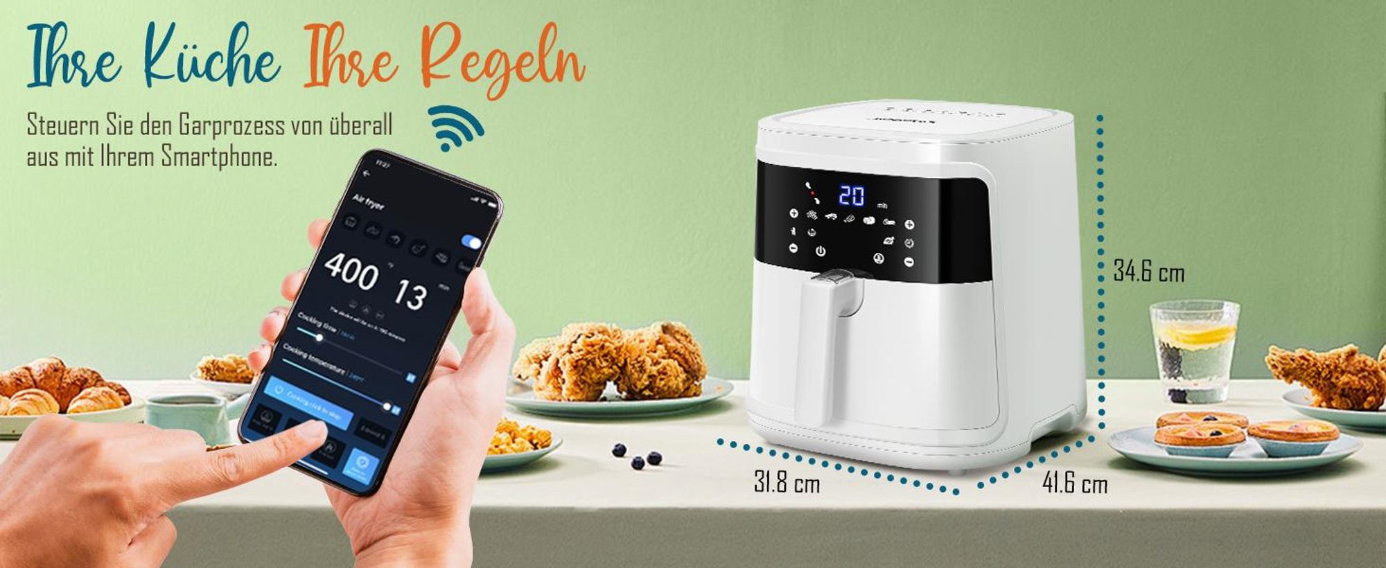 Aigostar - Air Fryer 7L 1900W, 5-in-1 ölfreie Fritteuse, 7 voreingestellte Funktionen mit LED-Bildschirm