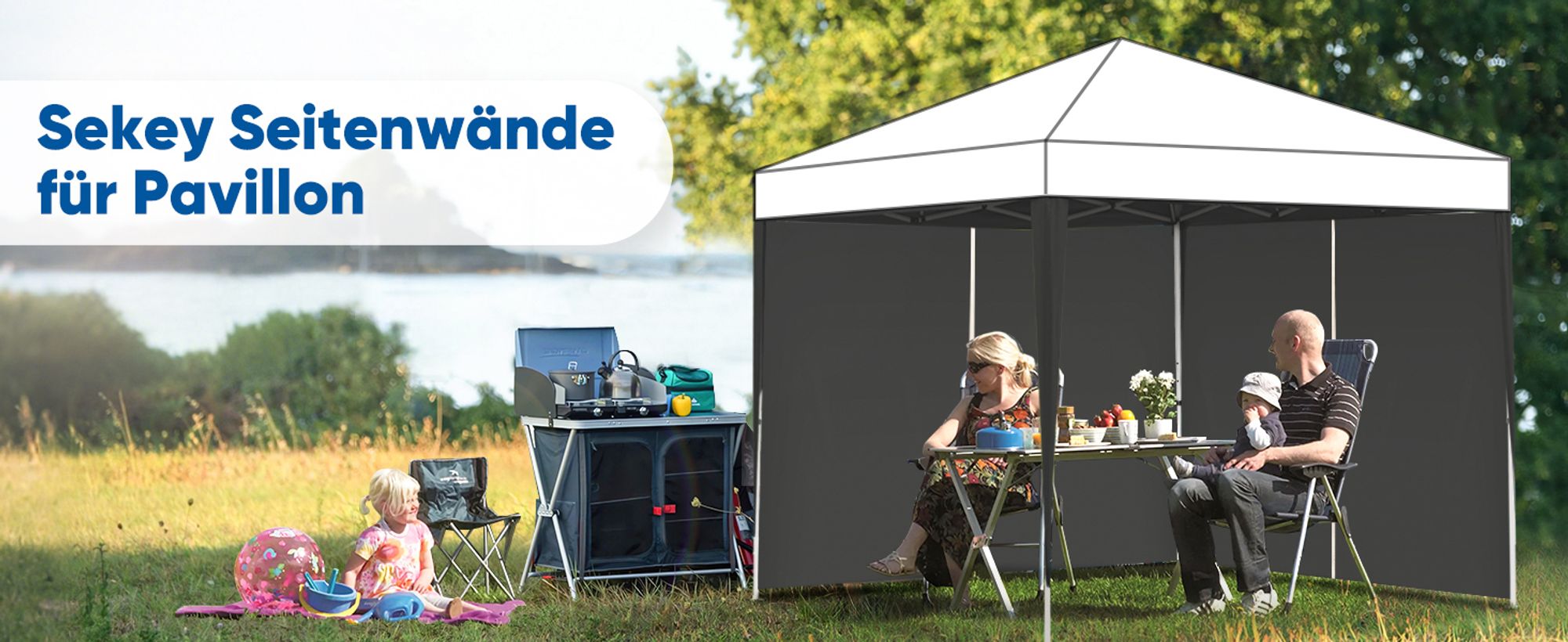 Sekey 2 Seitenteile für 3x3 /3x6m/3x9m pavillon mit Reißverschluss, Schwarz