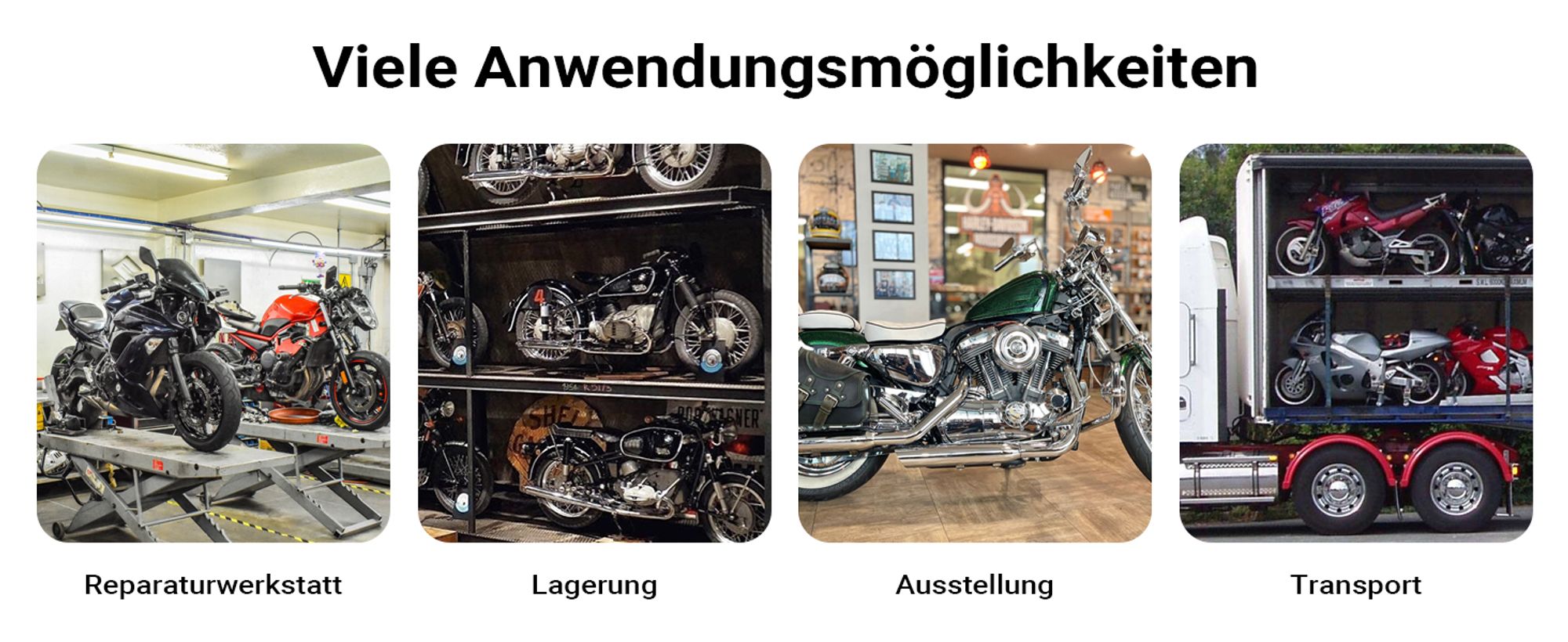 Wiltec Motorradständer vorne für 17-21" 60-160 mm Reifen, 670 x 480 mm, als Montagehilfe aus Stahl mit Gummifüßen für Vorderrad, Motorradheber