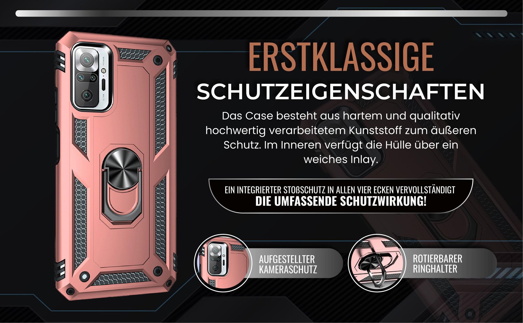 Handycase in Rosegold für Xiaomi Redmi Note 10 Pro mit Kameraschutz