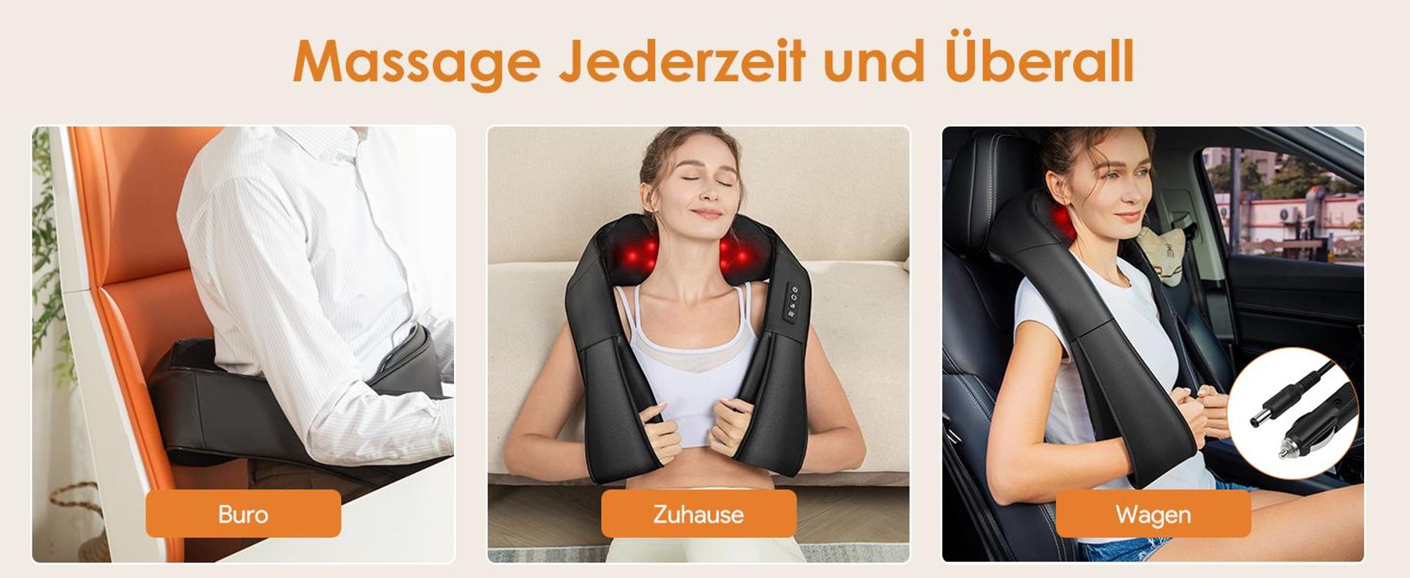3 Geschwindigkeiten Nackenmassagegerät mit 16 Knote,Tiefengewebe Shiatsu-Massagegerät,3D Kneten Schulter und Rücken Massagekissen zur Schmerzlinderung