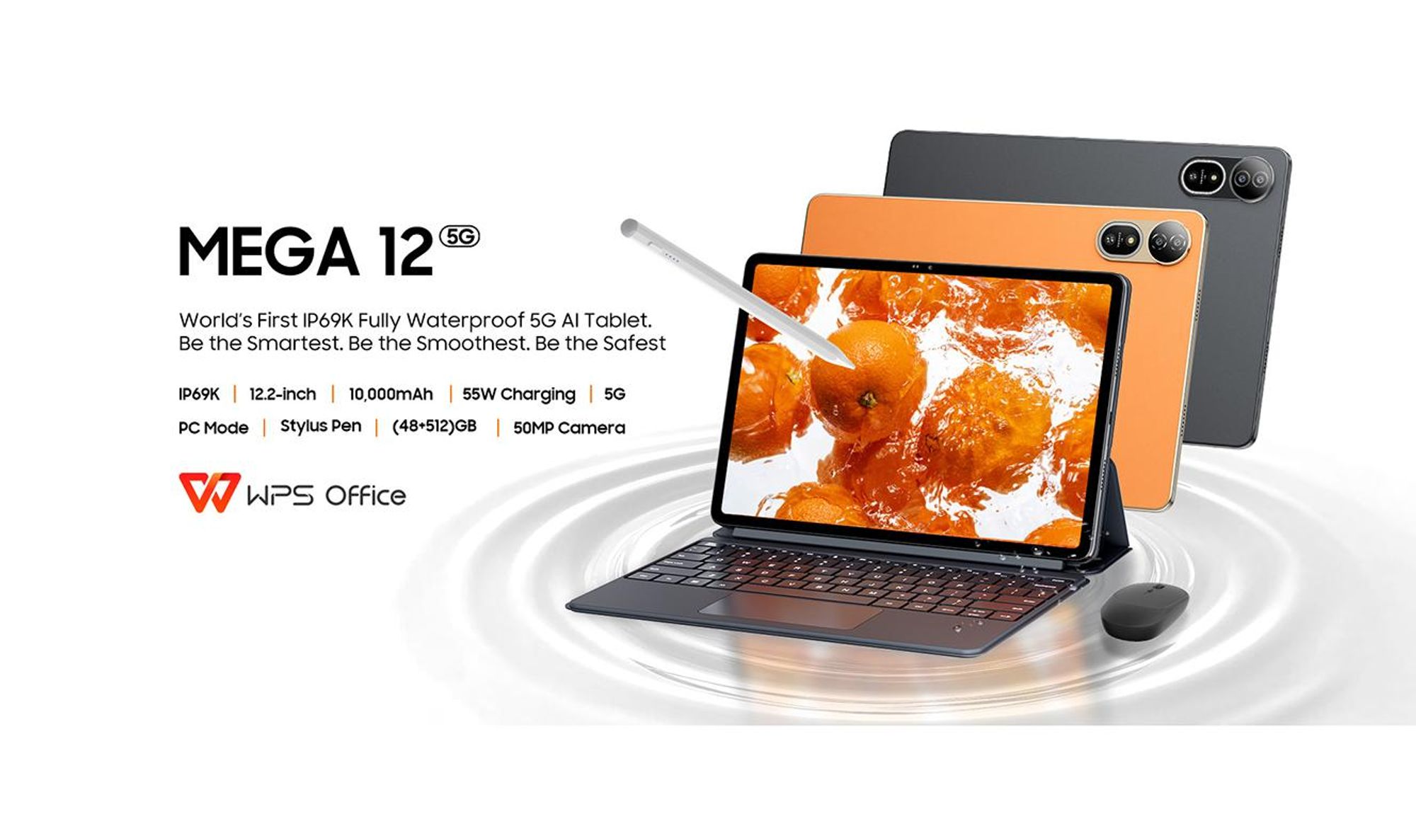 Blackview MEGA 12 12GB+256GB | IP69K wasserdicht | 12.2" 2.4K 120Hz | 50MP+4K | 10000mAh+55W | Dimensity 7200 | KI-OS | Inkl. Zubehör
