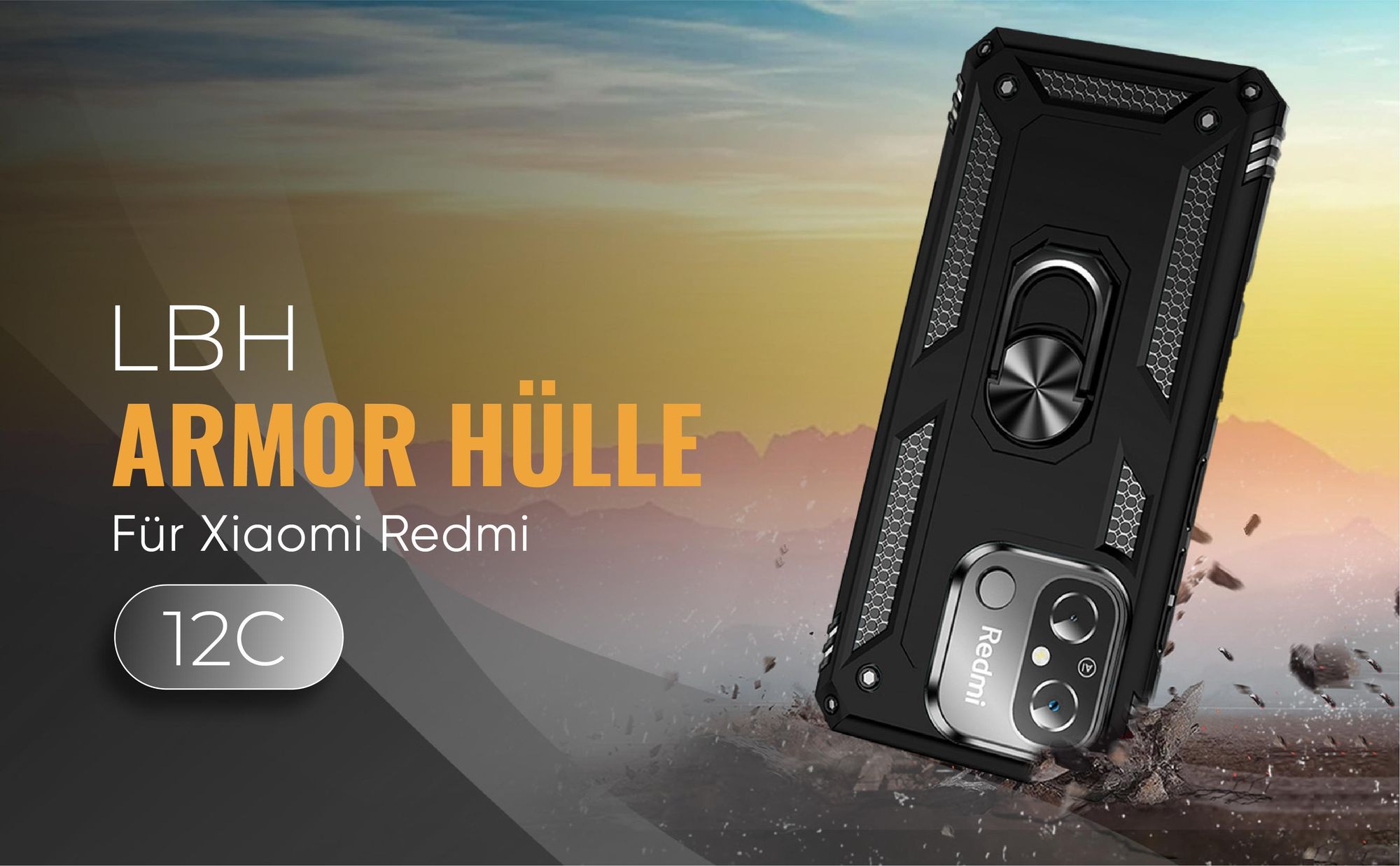 Schwarze Outdoorhülle für Xiaomi Redmi 12C